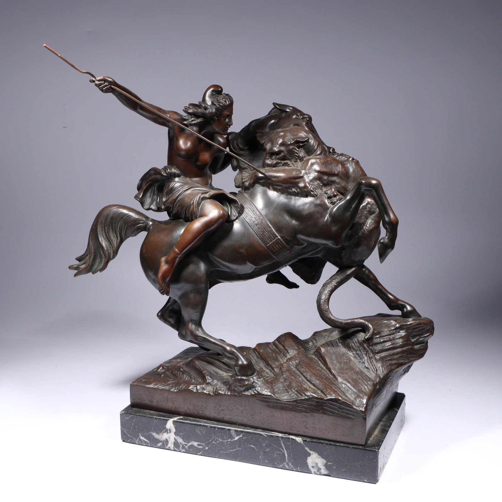 August Karl Eduard Kiss, German (1802 - 1865), Amazon Attacked by a Tiger, bronze sculpture group on (1 of 13)
