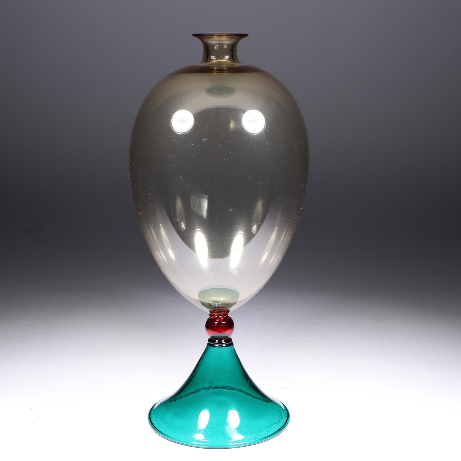 Yoichi Ohira (1946–2022) for De Majo Art Glass Vase, c. 1990 12 1/2"H x 5 1/4"Diam.: Yoichi Ohira (1946–2022) for De Majo Art Glass Vase, c. 1990An exquisite hand-blown glass vase designed by the renowned Japanese artist Yoichi Ohira during his tenure as Artistic Director at the De 