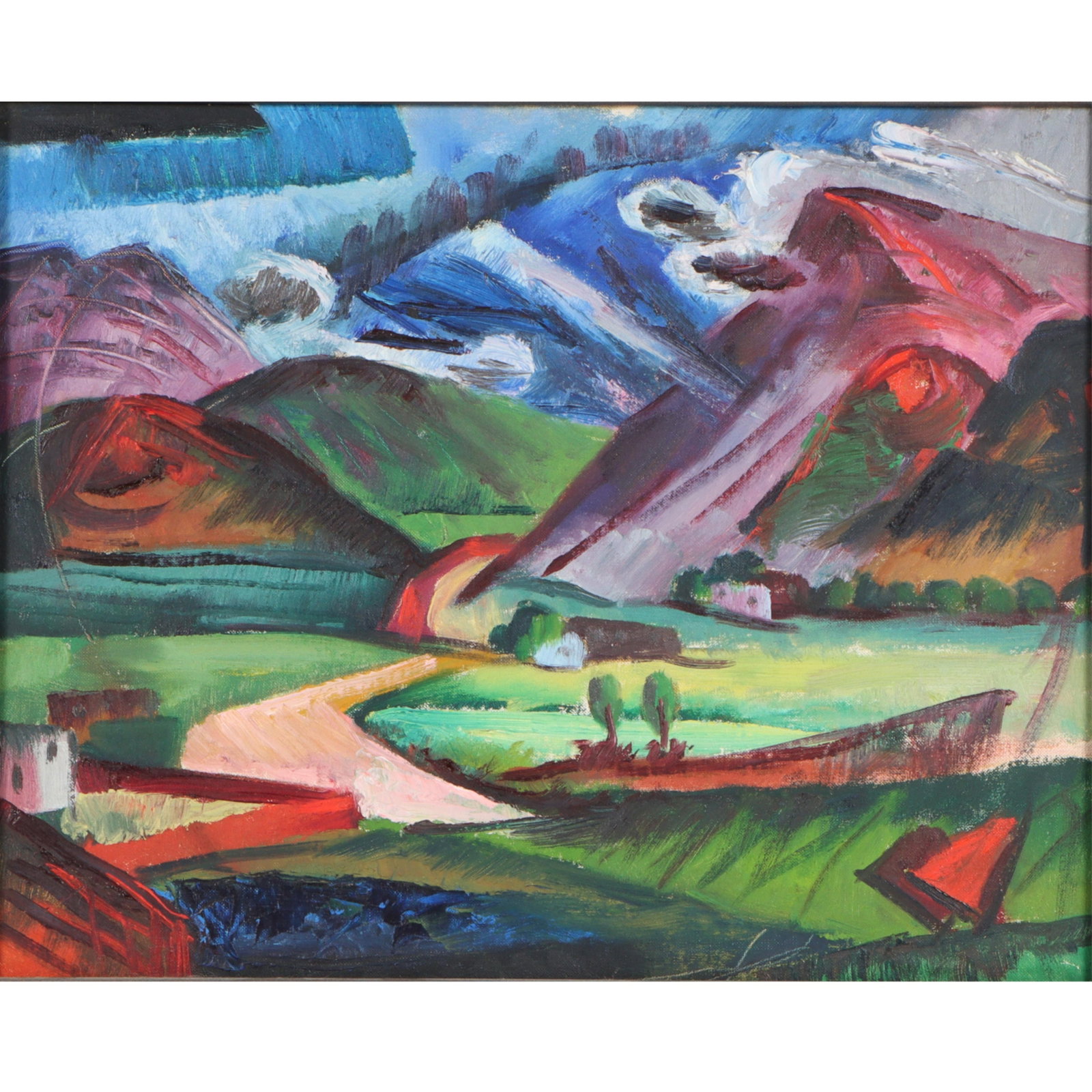 Beulah (Elsie Sloan) Stevenson, New York (1890/97-1965), El Camino, abstract mountain landscape, oil: Beulah (Elsie Sloan) Stevenson New York (1890/97-1965) El Camino, abstract mountain landscape oil on board Biography from Butler Institute of American Art: Beulah Stevenson was born 1895 in Brooklyn H
