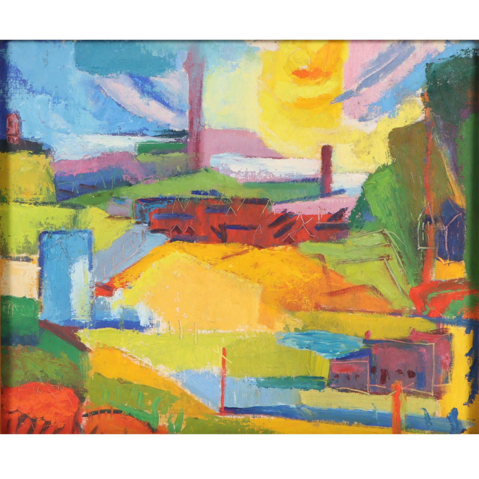 Beulah (Elsie Sloan) Stevenson, New York (1890/97-1965), abstract village landscape, 1943, oil on (1 of 9)