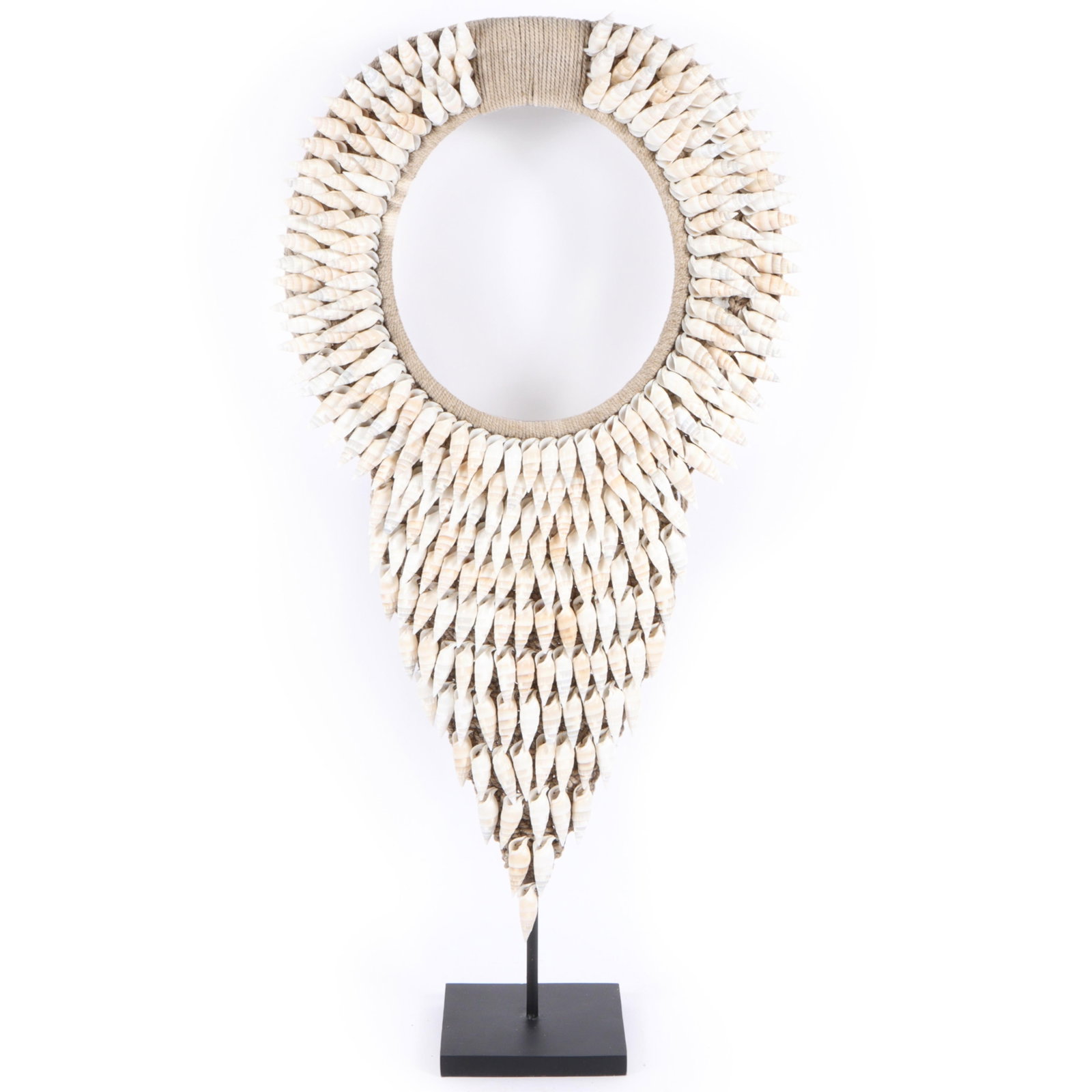 Oceanic Papua New Guinea tribal ceremonial woven Shell Necklace on Stand, decorative object 33"H x (1 of 9)