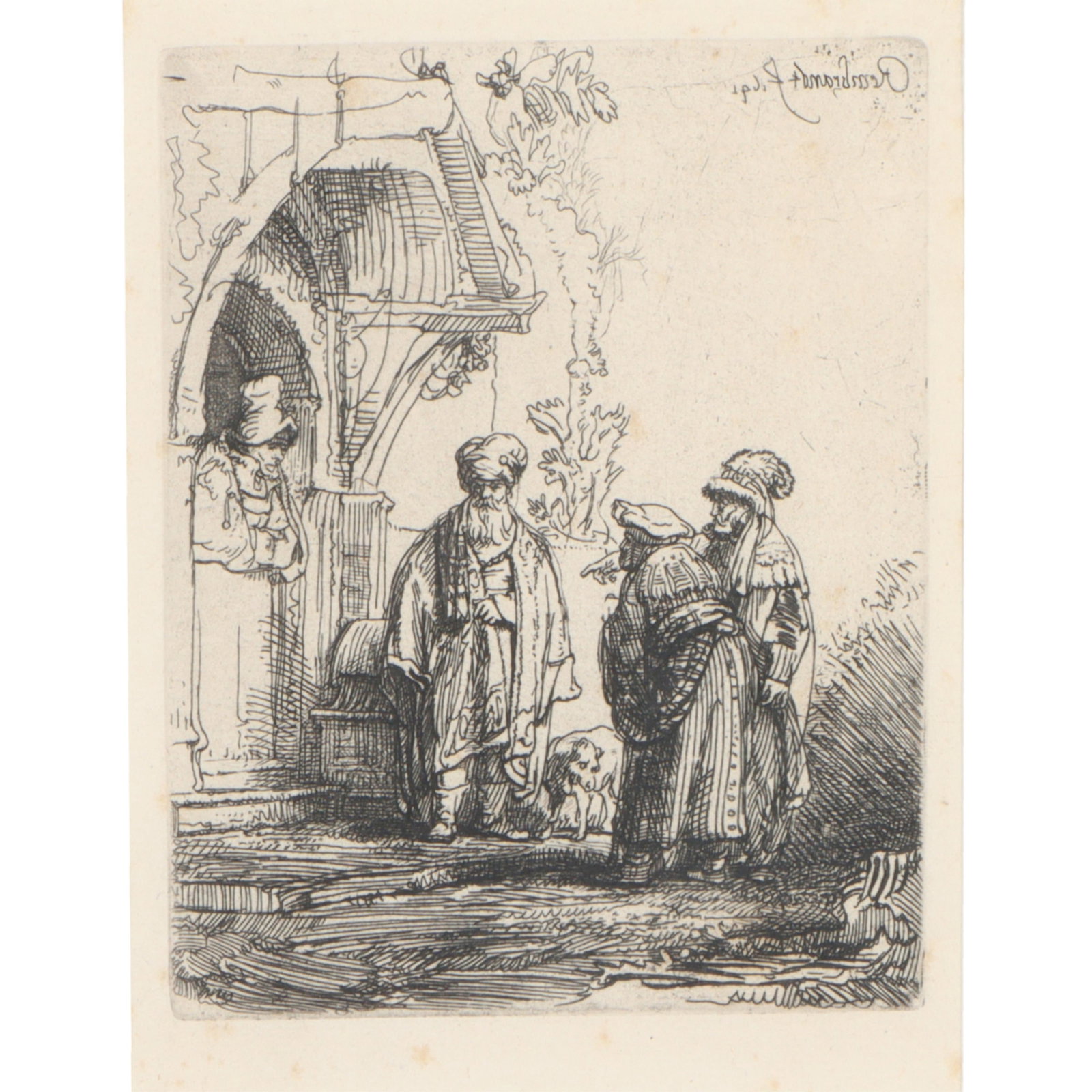 Rembrandt van Rijn, Dutch (1609-1669), Jacob and Laban, etching, 6 1/2"H x 5"W(sight), 12"H x (1 of 10)