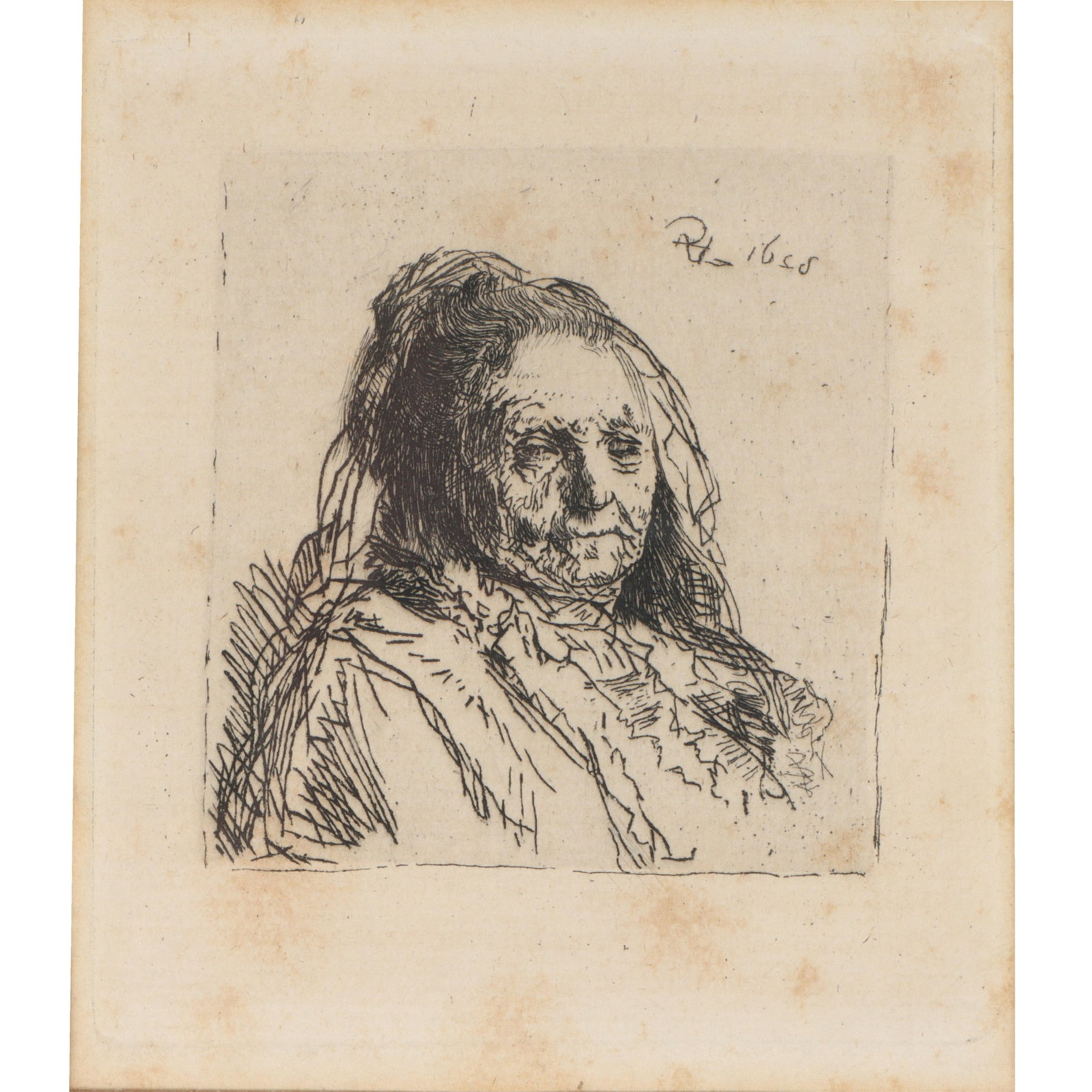 Rembrandt van Rijn, Dutch (1609-1669), Rembrandt's Mother, 1628, etching, 3 3/4"H x 3 1/4"W(plate), (1 of 9)