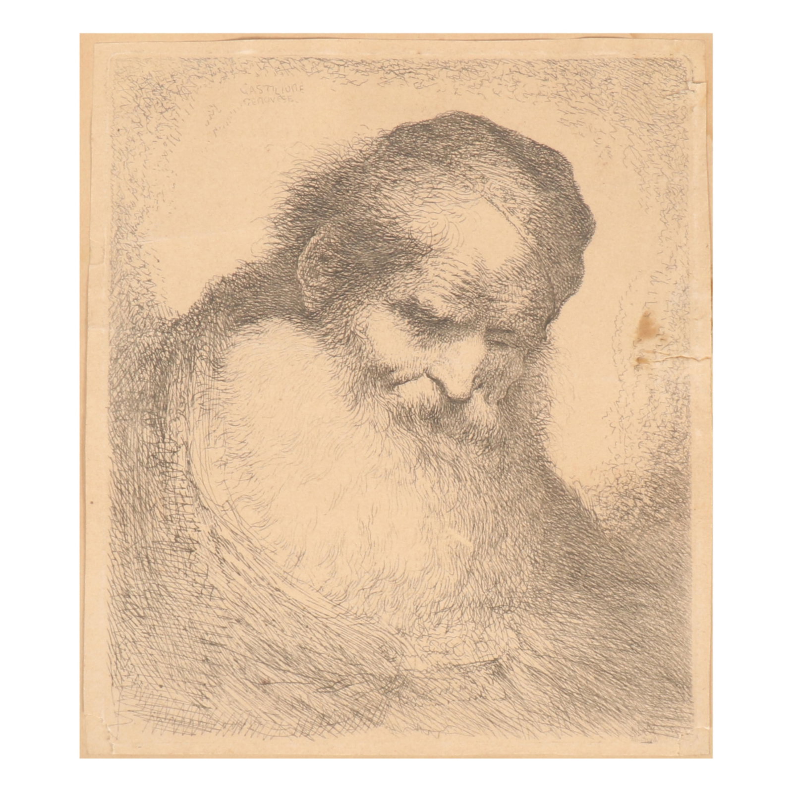 Giovanni Benedetto Castiglione, Italian (1609-1664), portrait of elderly man with long beard and cap (1 of 10)