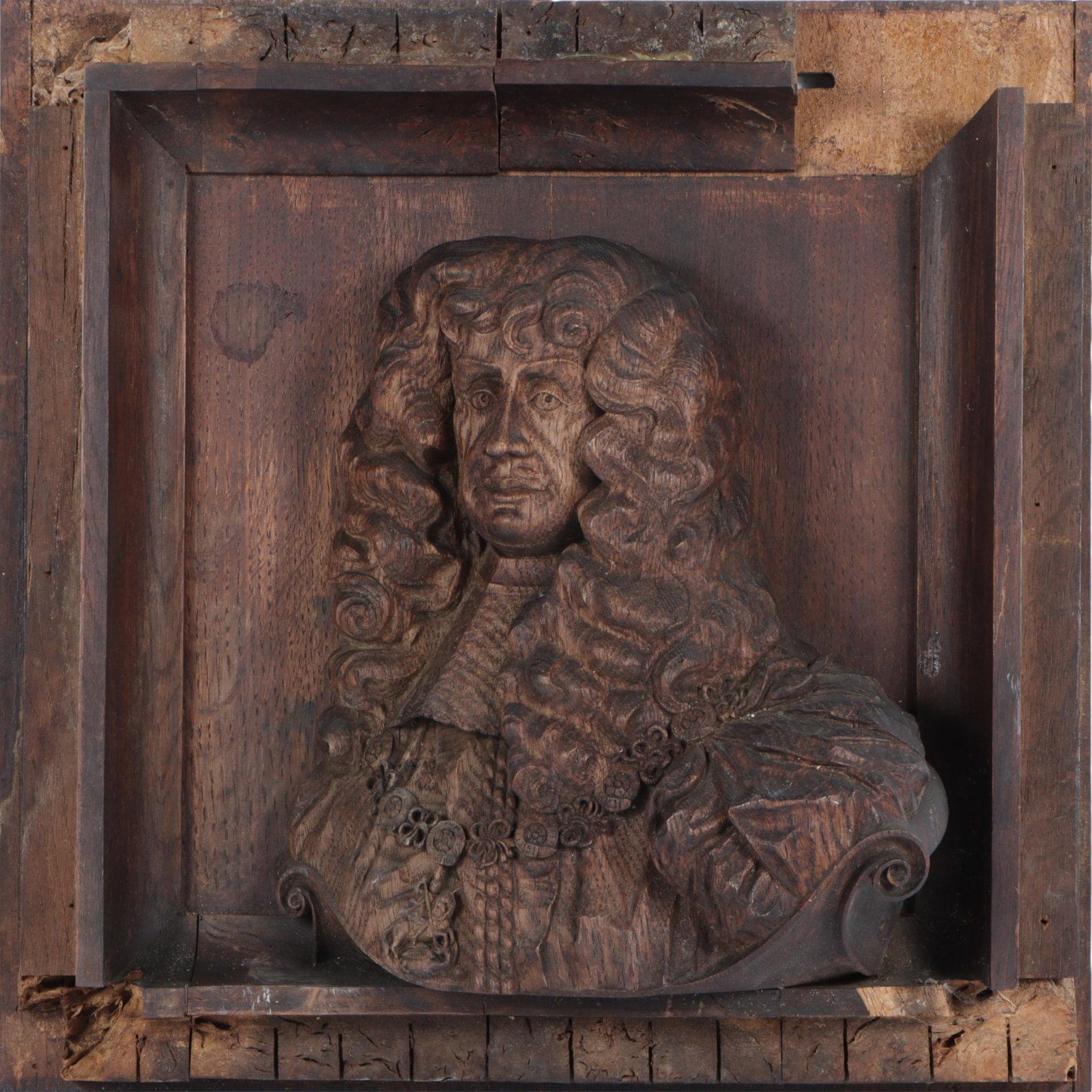 King of England, Charles II, bas relief carved wood architectural English shadowbox portrait bust (1 of 11)