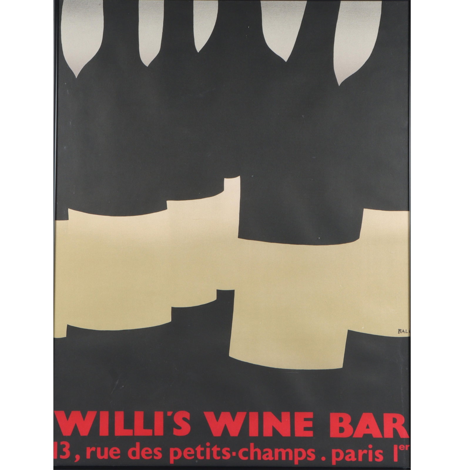 Alberto Bali, (b.1944), Willi's Wine Bar 13 rue des petits-champs. paris, lithograph, vintage: Alberto Bali (b.1944) Willi's Wine Bar 13 rue des petits-champs. paris lithograph, vintage advertising poster, 1982 34 1/2"H x 26 1/4"W(sight), 39"H x 30 1/4"W(frame)