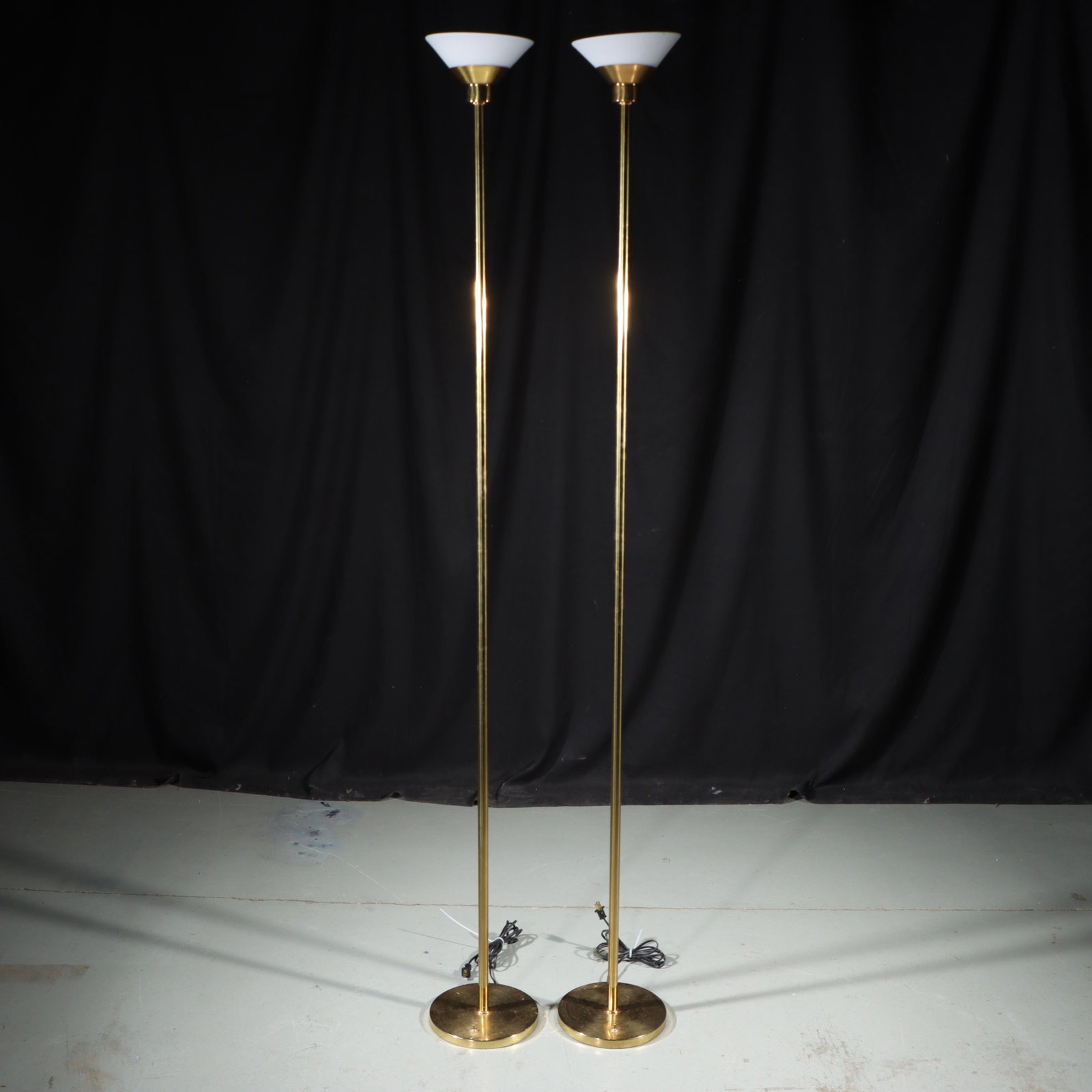 Pair Adesso "Solar Torchiere" modern brass floor lamps 70"H x 8 1/2"W (1 of 6)