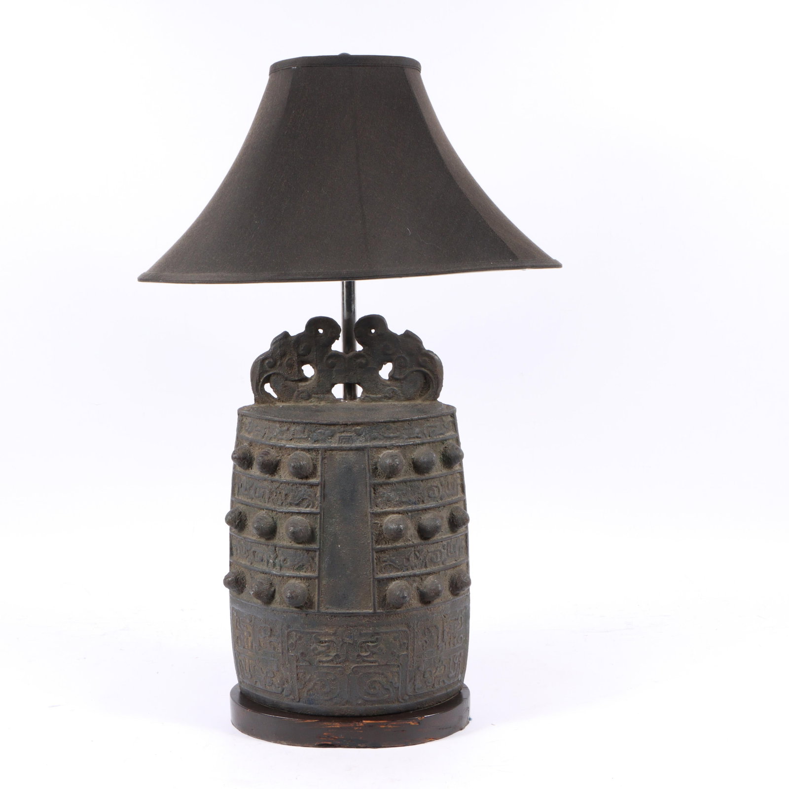 Chinese Eastern Zhou Dynasty archaic bronze ritual temple bell mounted on table lamp. 32 3/4"H x 11 (1 of 9)