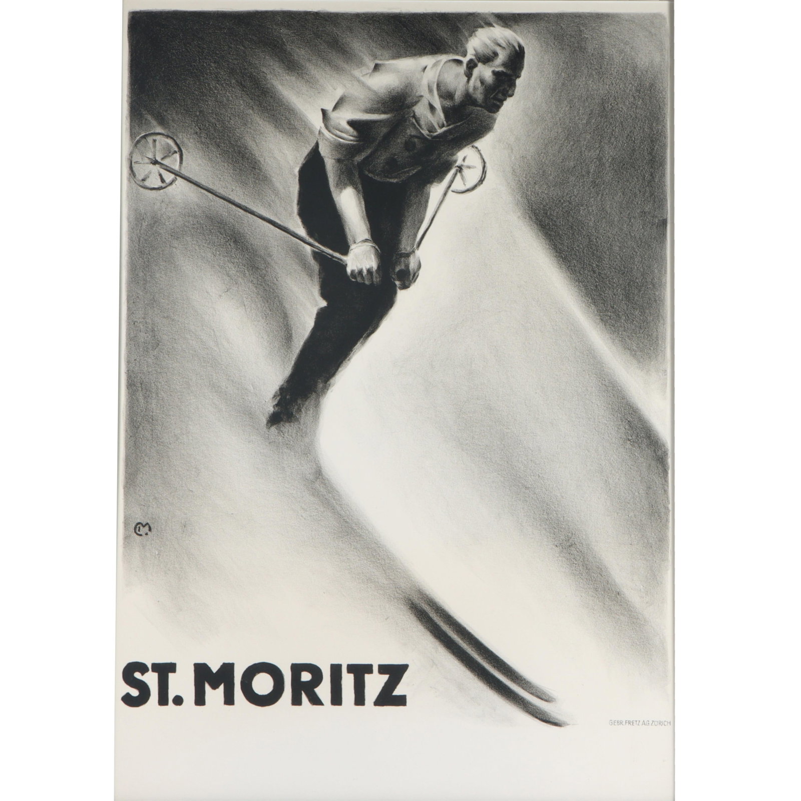 Carl Moos, (1878 - 1959), St. Moritz, ca.1925, lithgraph, vintage ski travel poster, 40"H x 27 (1 of 9)