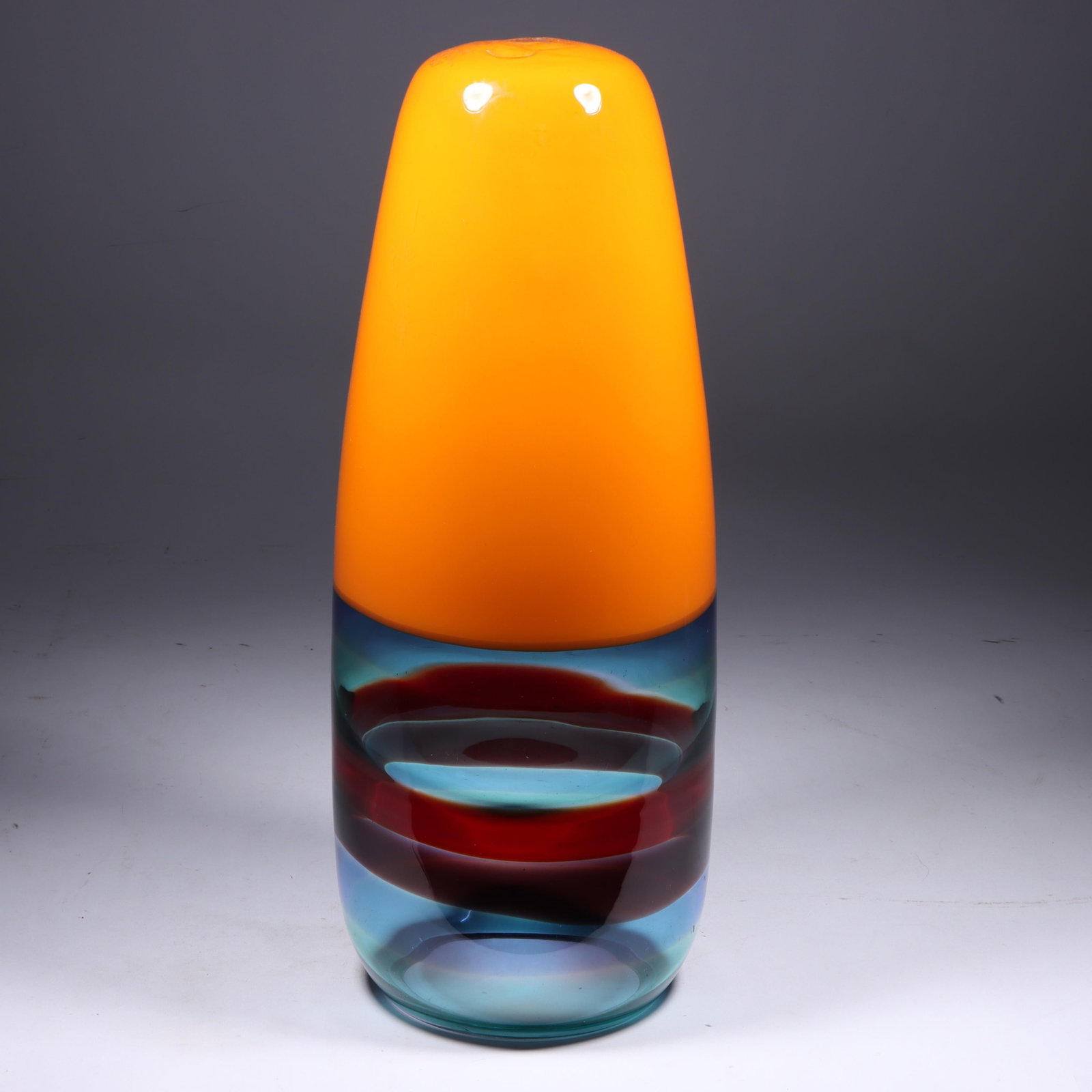 Massimo Vignelli for Venini Orange Polychrome Fasce Pendant Lamp Shade, c. 1950s 14 1/2"H x 5 (1 of 9)