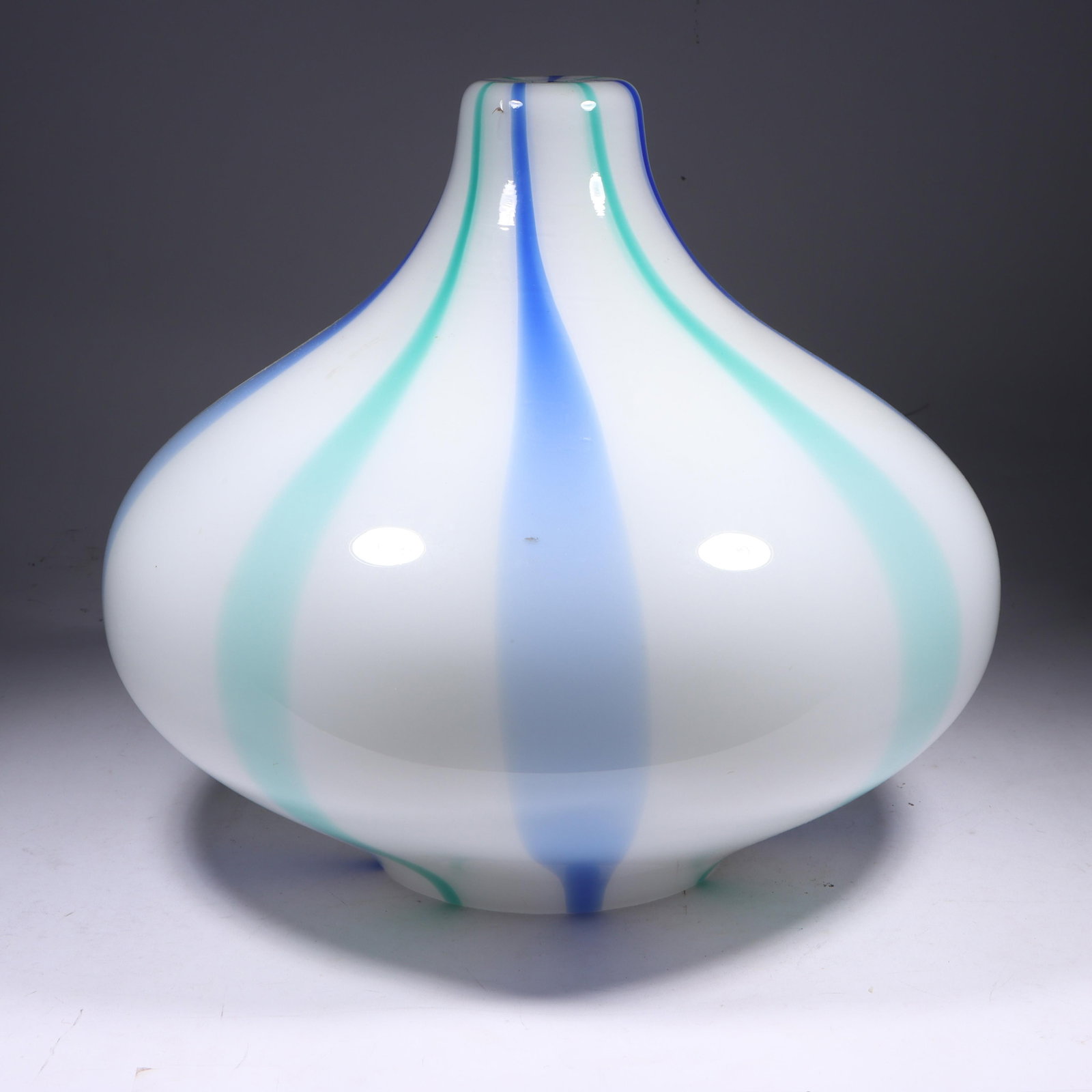 Massimo Vignelli for Venini White with blue and green fasce verticali pendant lamp shade 12 3/4"H x (1 of 13)