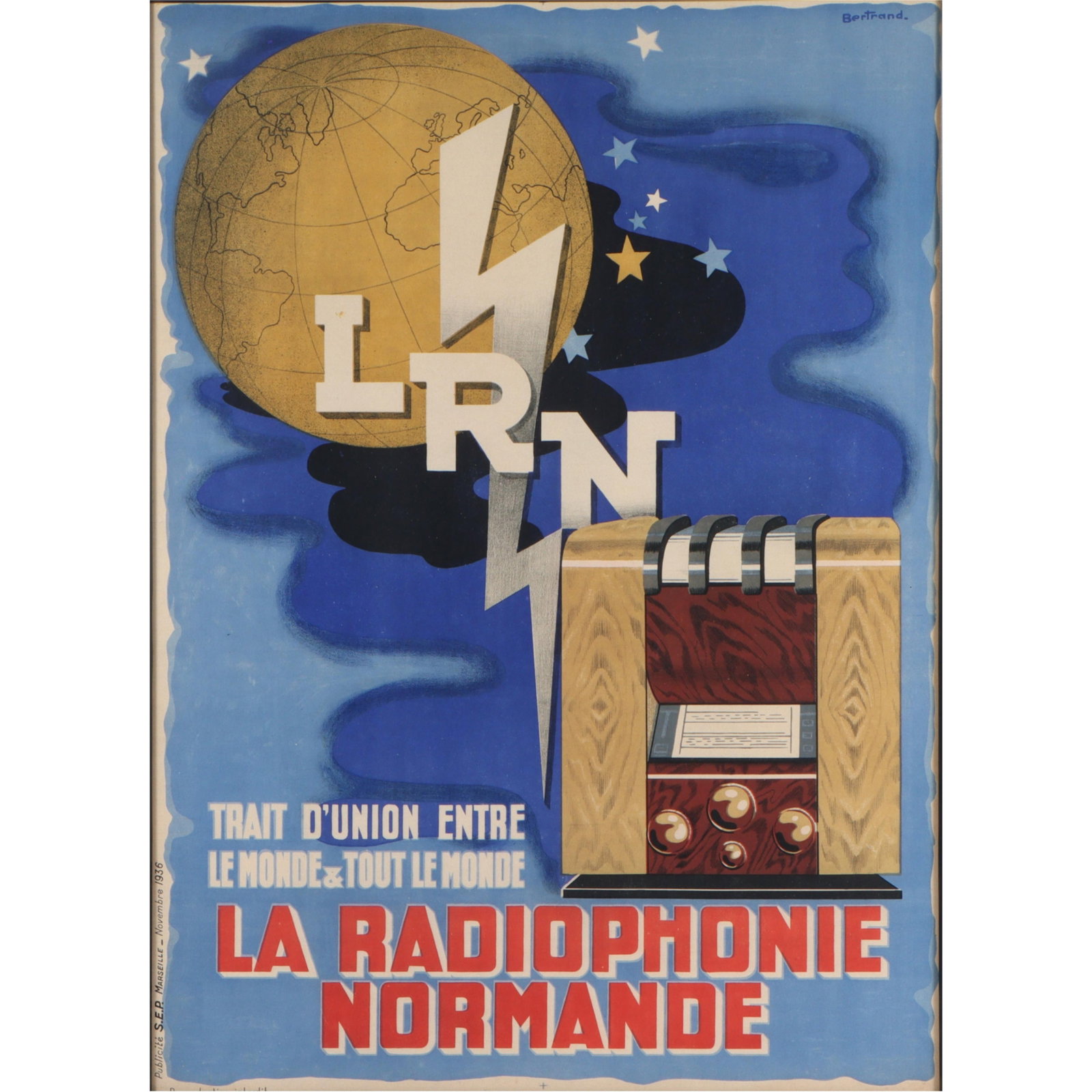 Bertrand, French (20th Century), La Radiophonie Normande ca. 1936, vintage lithograph advertising (1 of 13)
