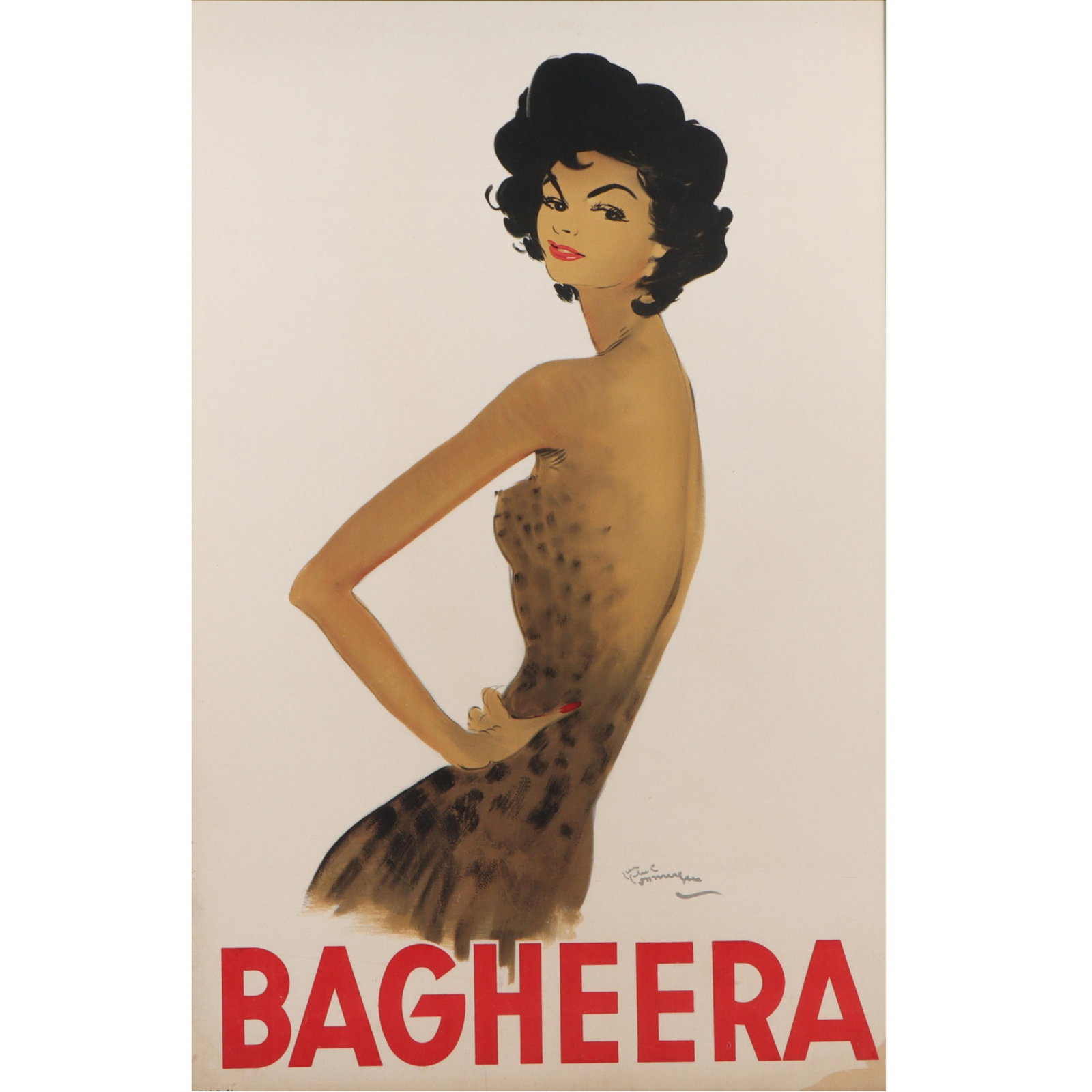 Jean-Gabriel Domergue, French (1889?1962), Bagheera, ca.1930, vintage lithograph poster, 45 3/4"H x: 29 1/2"W (sight) 50"H x 33 1/2"W (frame)Jean-Gabriel DomergueFrench, (1889–1962)Bagheera, ca.1930vintage lithograph posterA famous 1930 French fashion advertisement designed by artist Jean-Gabriel D