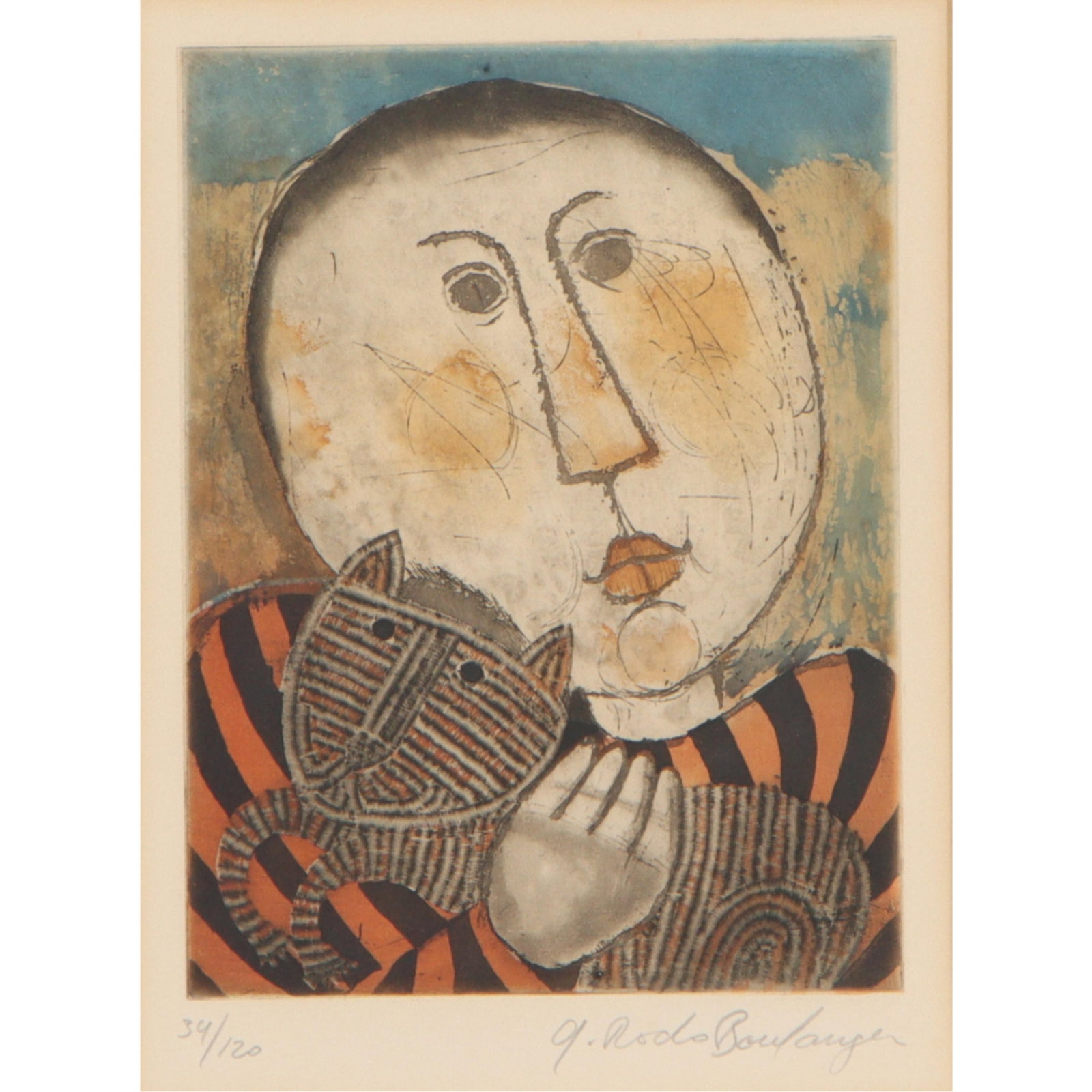 Graciela Rodo Boulanger, Bolivian (b.1930), Girl with Cat ca.1970, color lithograph, 10 3/4"H x 8"W (1 of 8)
