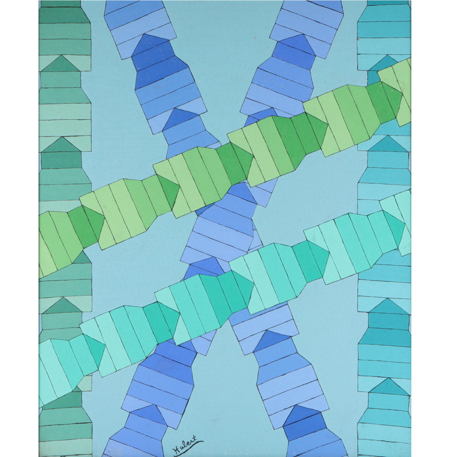 Edgar Hubert, British (1906-1985), Untitled geometric abstract, oil on board, 28 1/4"H x 23: Edgar Hubert British (1906-1985) Untitled geometric abstract oil on board Signed to lower right. Biography from the Archives of askART: Edgar Hubert (1906-1985) was a British abstract painter. Chris S