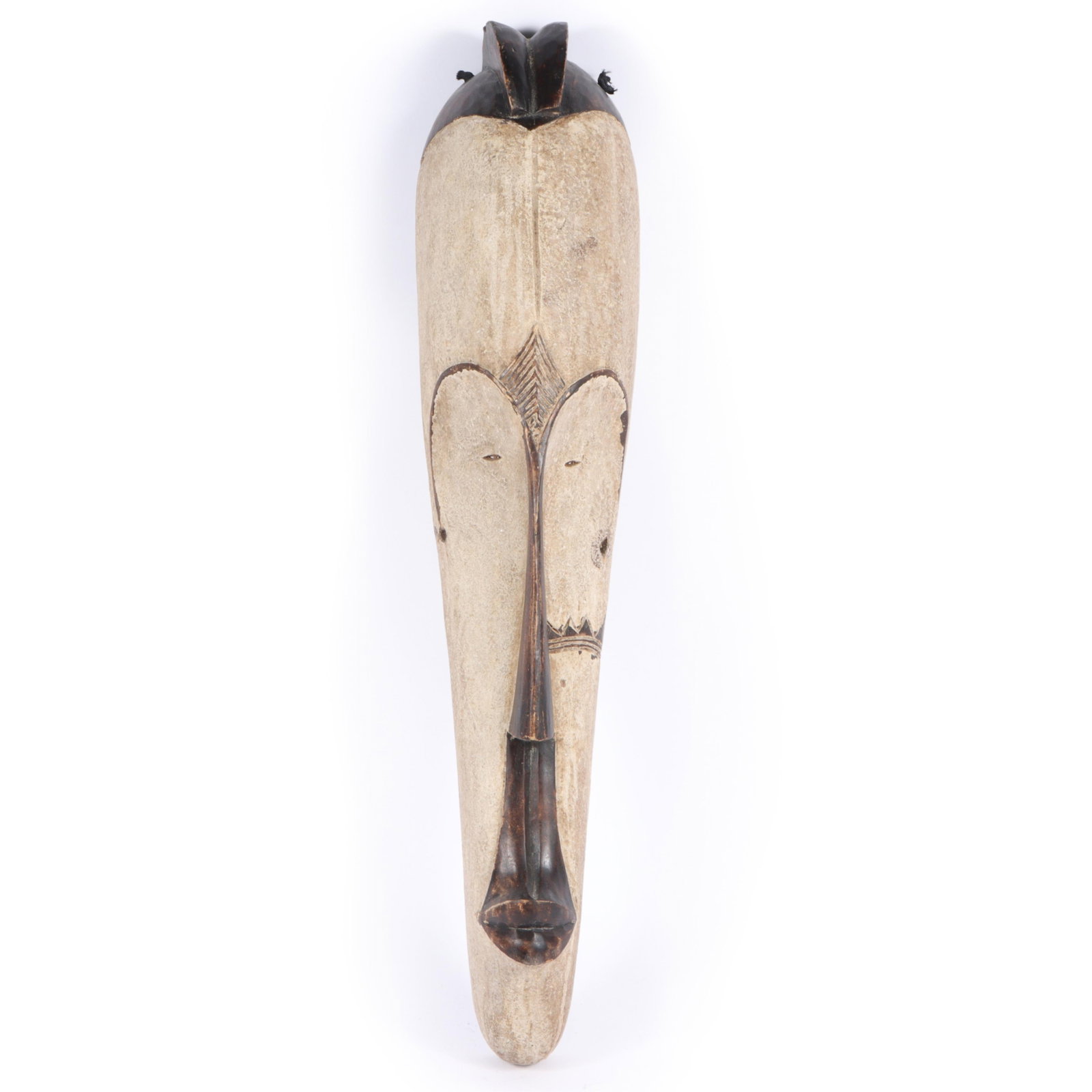 African carved polychrome ceremonial tribal wood spirit mask, Fang Ngil Mask, Gabon. 32"H x 7"W (1 of 9)