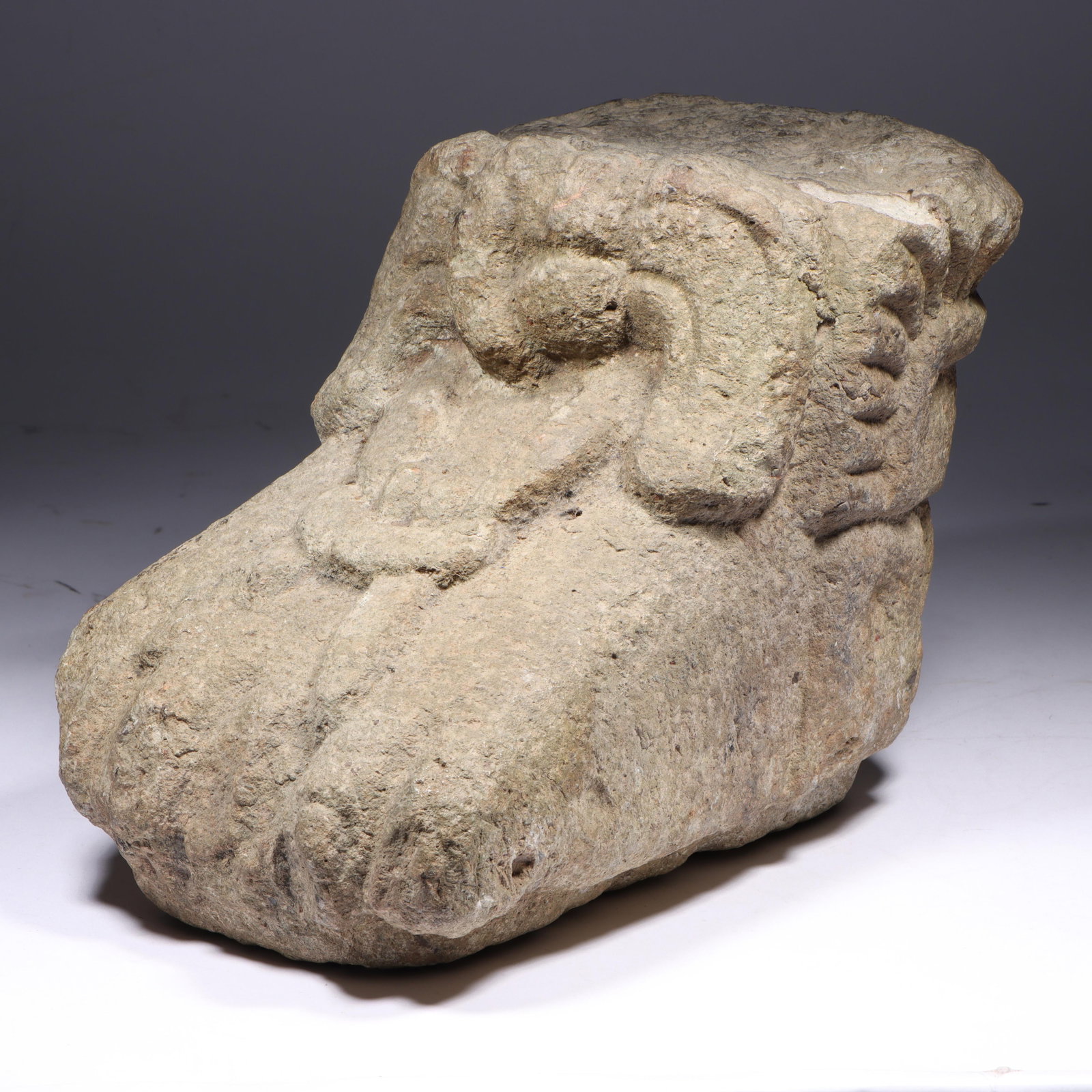 Mesoamerican Pre-Columbian carved stone architectural fragment from a large warrior or guardian (1 of 11)