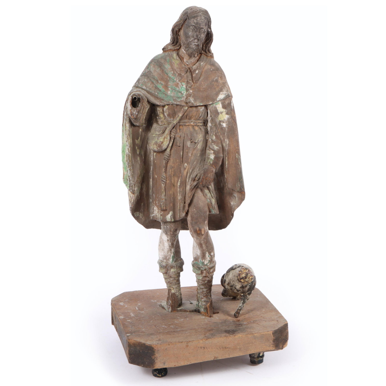 Antique Santos / Spanish Colonial Religious Saint figure: Polychromed carved wood St. Roque / Rocha (1 of 19)