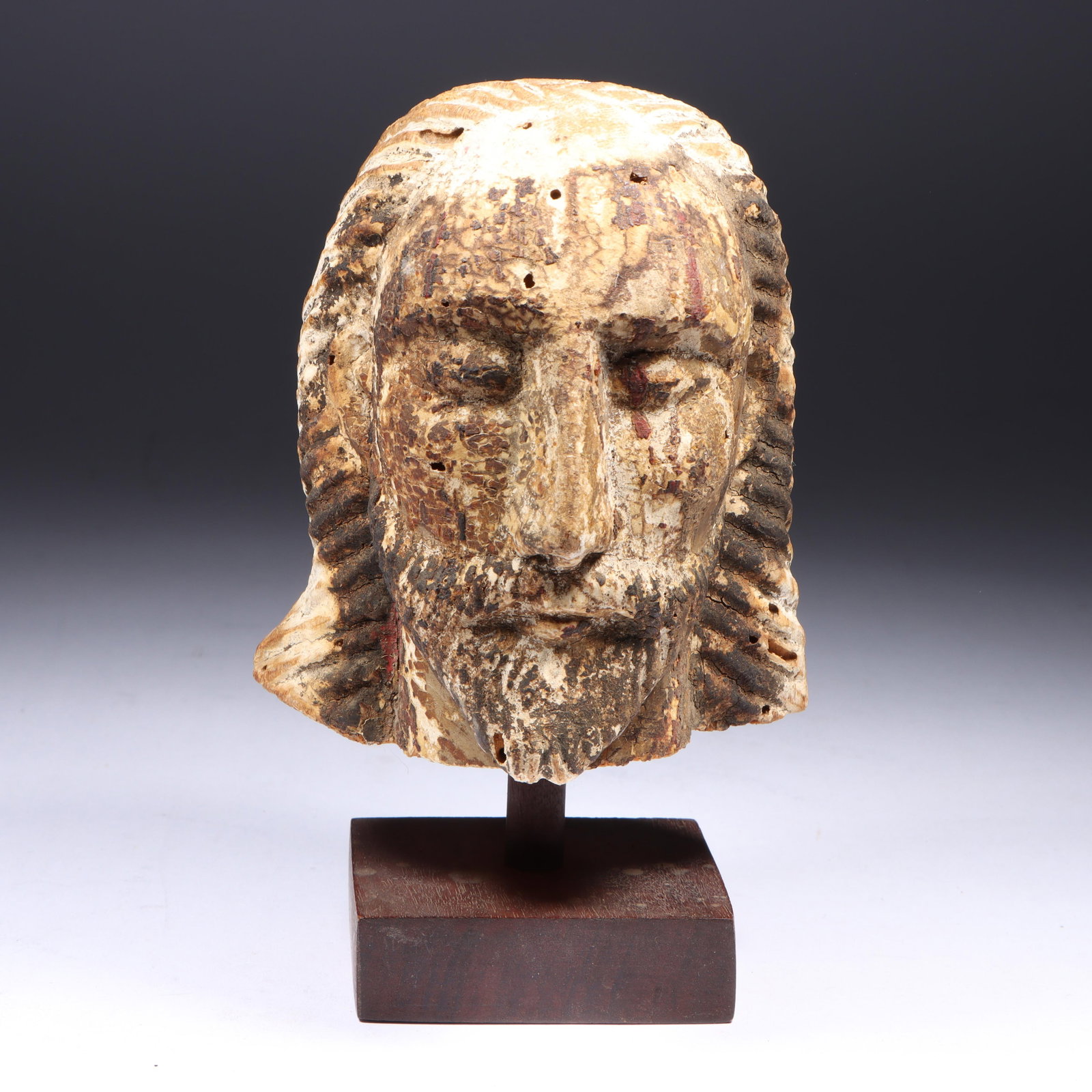 Carved Wooden Bust / Head of Saint or Christ, Santos figure. 7"H x 4 1/4"W (1 of 8)