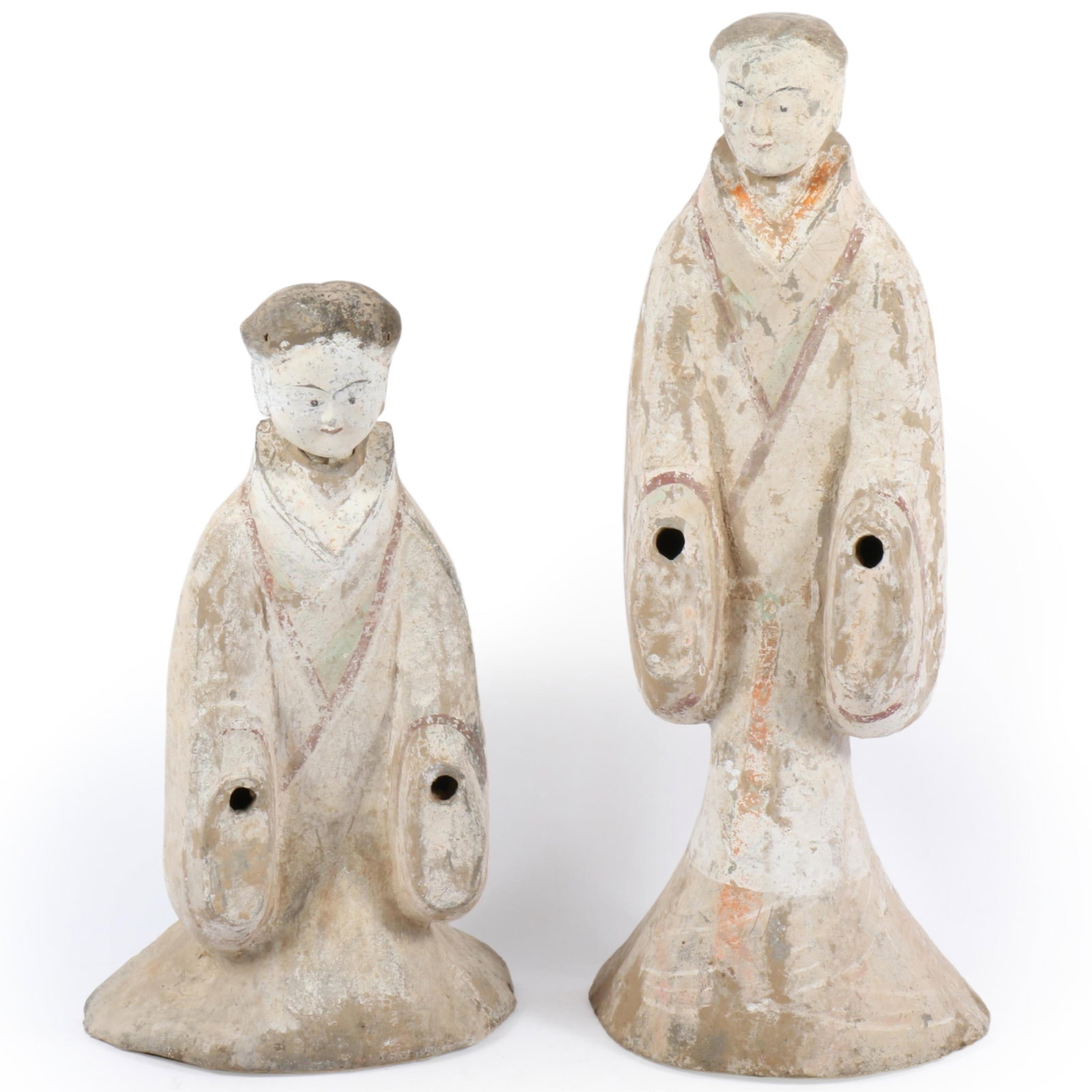 Chinese Han Dynasty large painted Mingqi tomb attendant figures. 29"H x 11 3/4"W x 7 1/2"D (largest) (1 of 13)