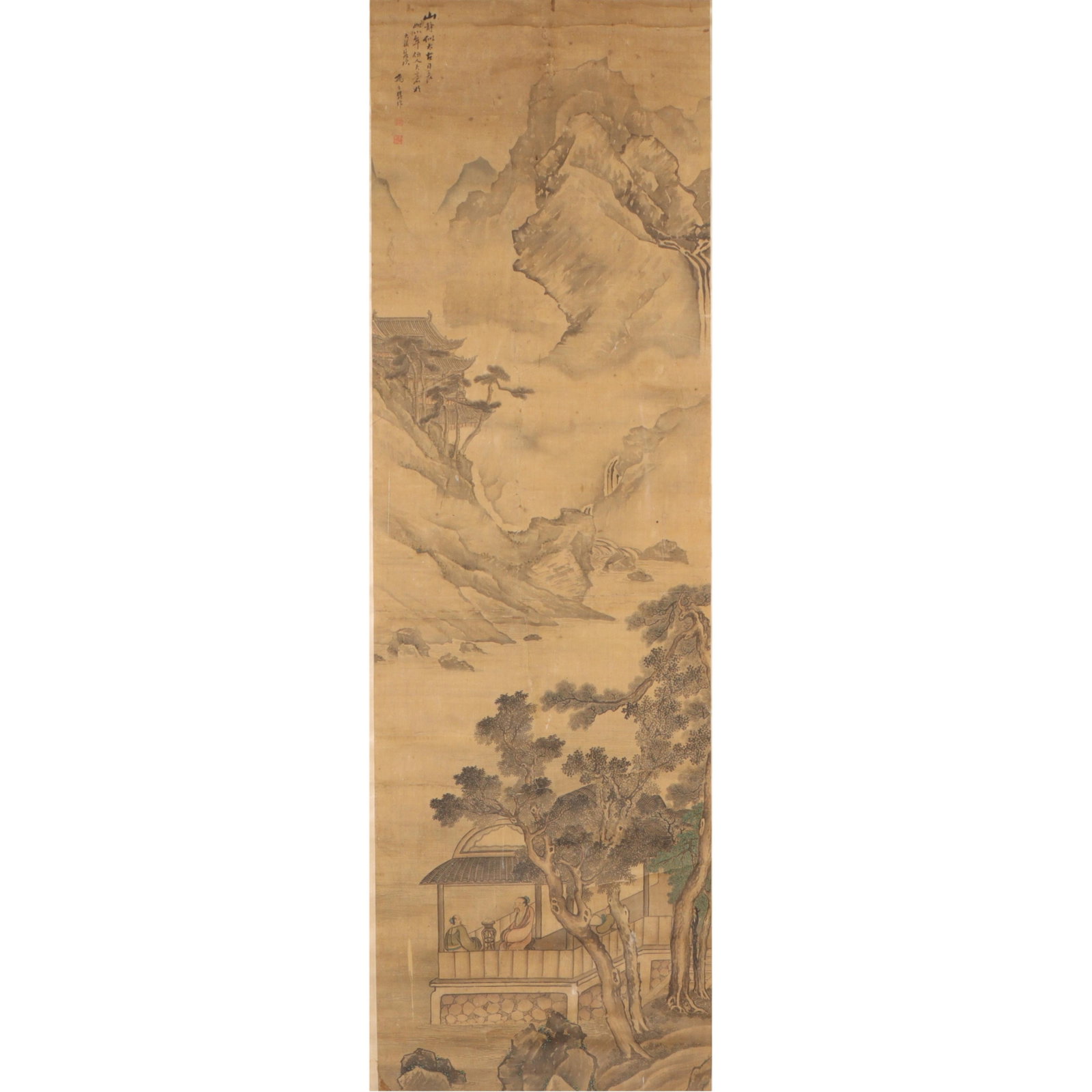 After Yu Zhiding (1647-1716), 19th century, Qing Dynasty, River landscape scroll 65"H x 20"W(print),: After Yu Zhiding (1647-1716), 19th century, Qing Dynasty, River landscape scroll ink and watercolor on paper, signed and with two seals of the artist. 65"H x 20"W(print), 75 1/4"H x 27 1/4"W(frame)