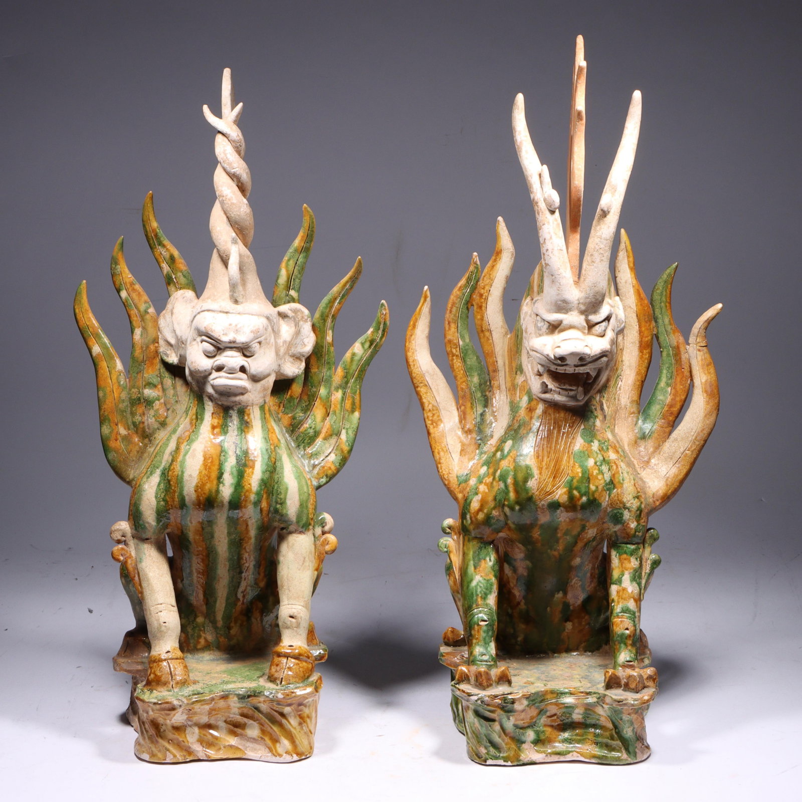 Pair Chinese Tang dynasty sancai glazed terracotta pottery earth spirit tomb guardian figures. 20 (1 of 18)
