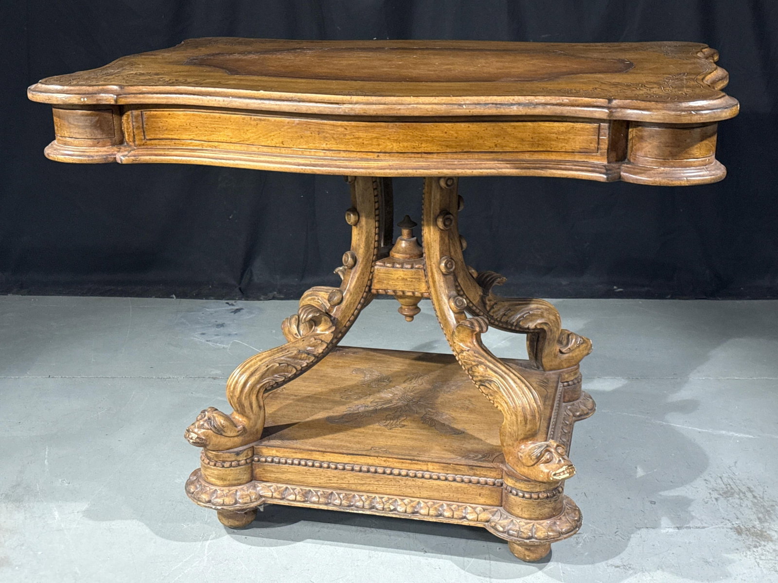 Heavily carved ornate Belle Epoque / Italian Venetian Regency style oak center / games table with (1 of 9)