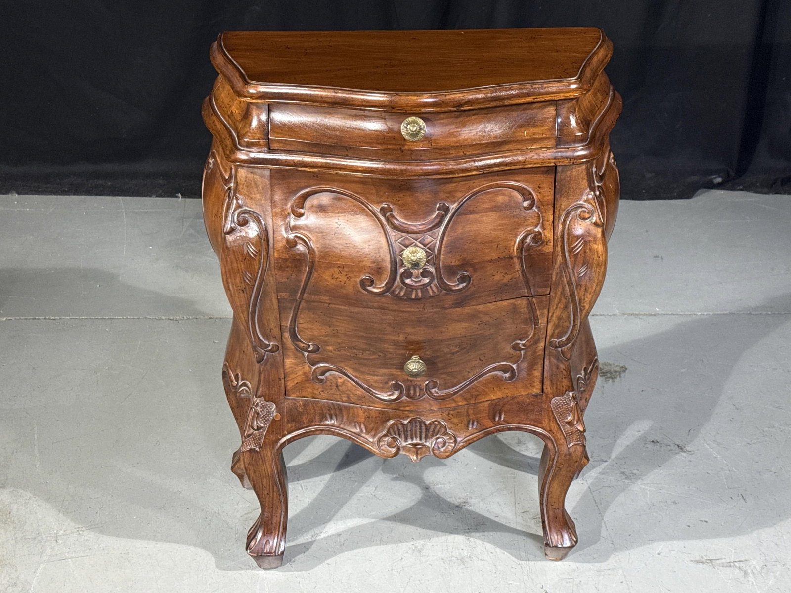 Vintage Italian bombe chest of drawers night stand. 26 1/4? H x 21 1/2? W x 12? D (1 of 9)