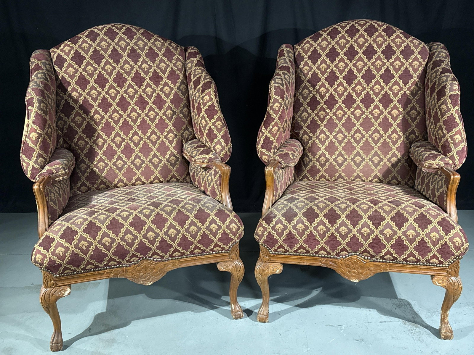 Pair French Louis XV style carved bergere wingback chairs 49 1/2? H x 37? W x 36? D (22? floor to (1 of 8)
