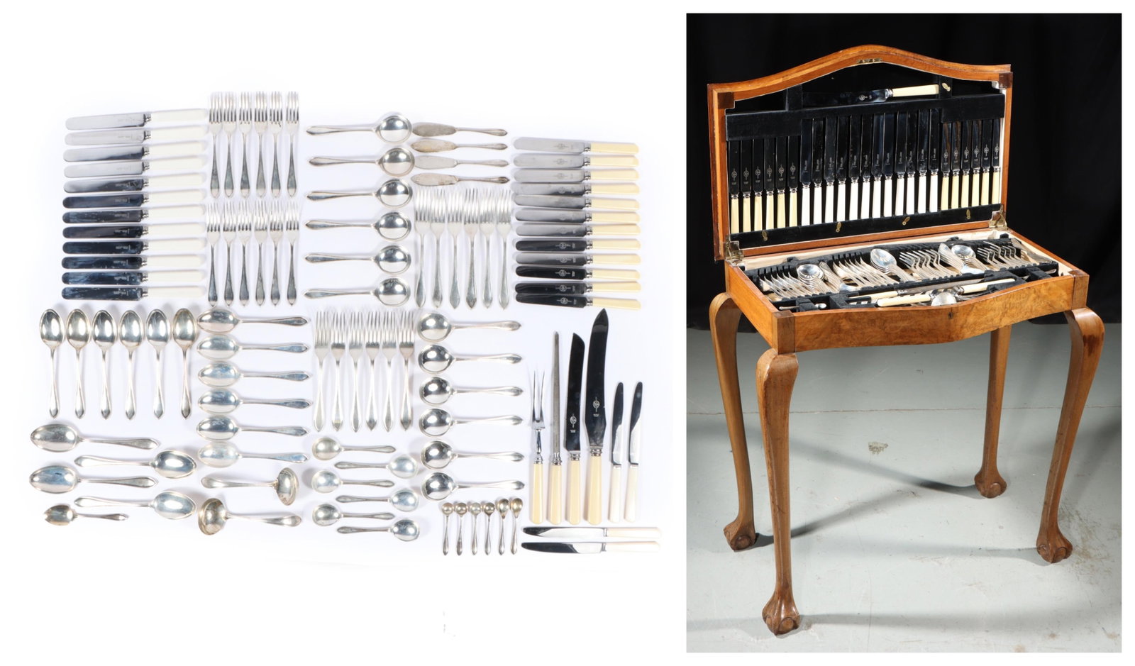 Viners Sheffield English sterling silver and bone handle flatware dinner service for 12 in a (1 of 19)