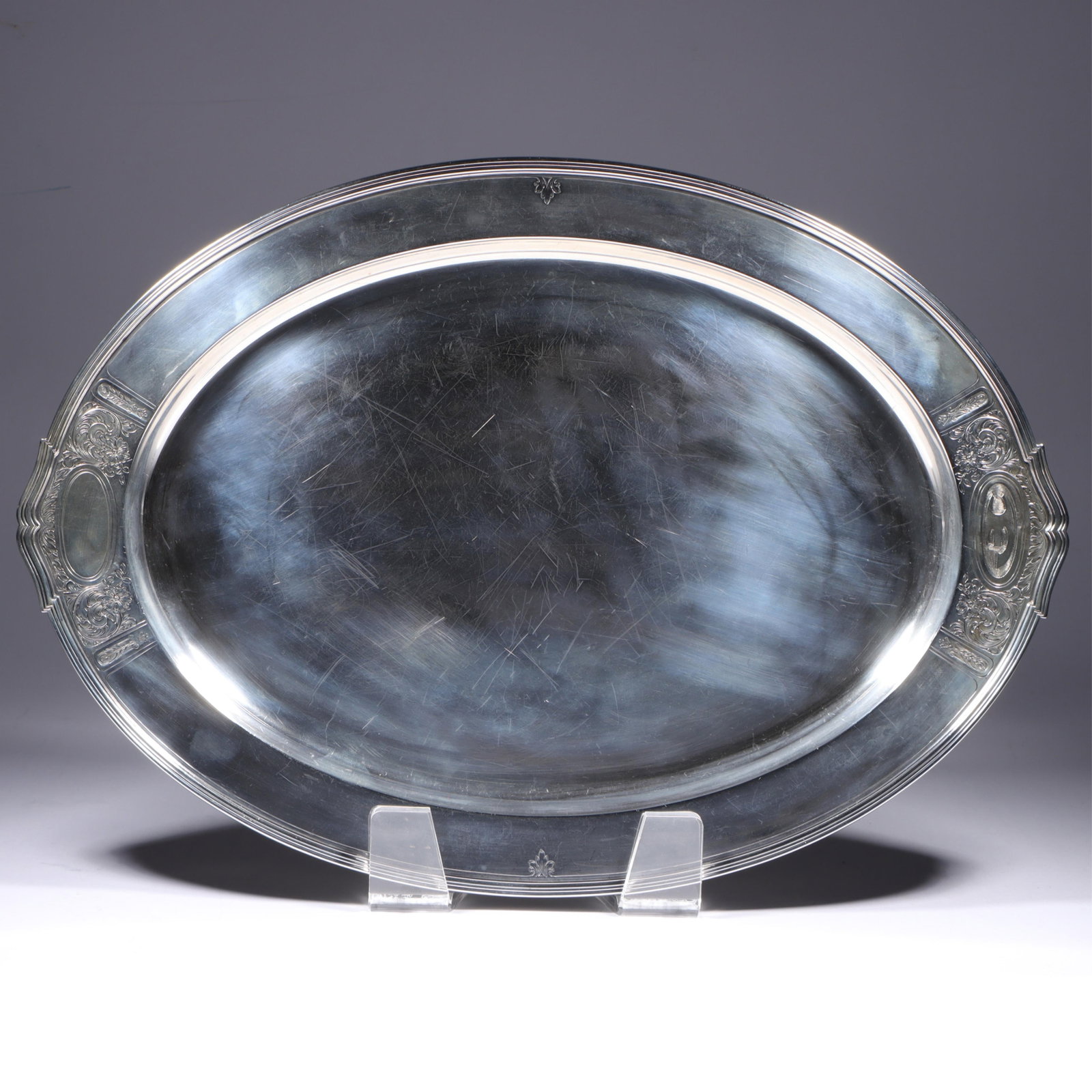 Gorham 'St. Dunstan' sterling silver 1920s oval food serving tray, 18 inch, 40.836 Troy Oz. 12 3/4"H (1 of 7)