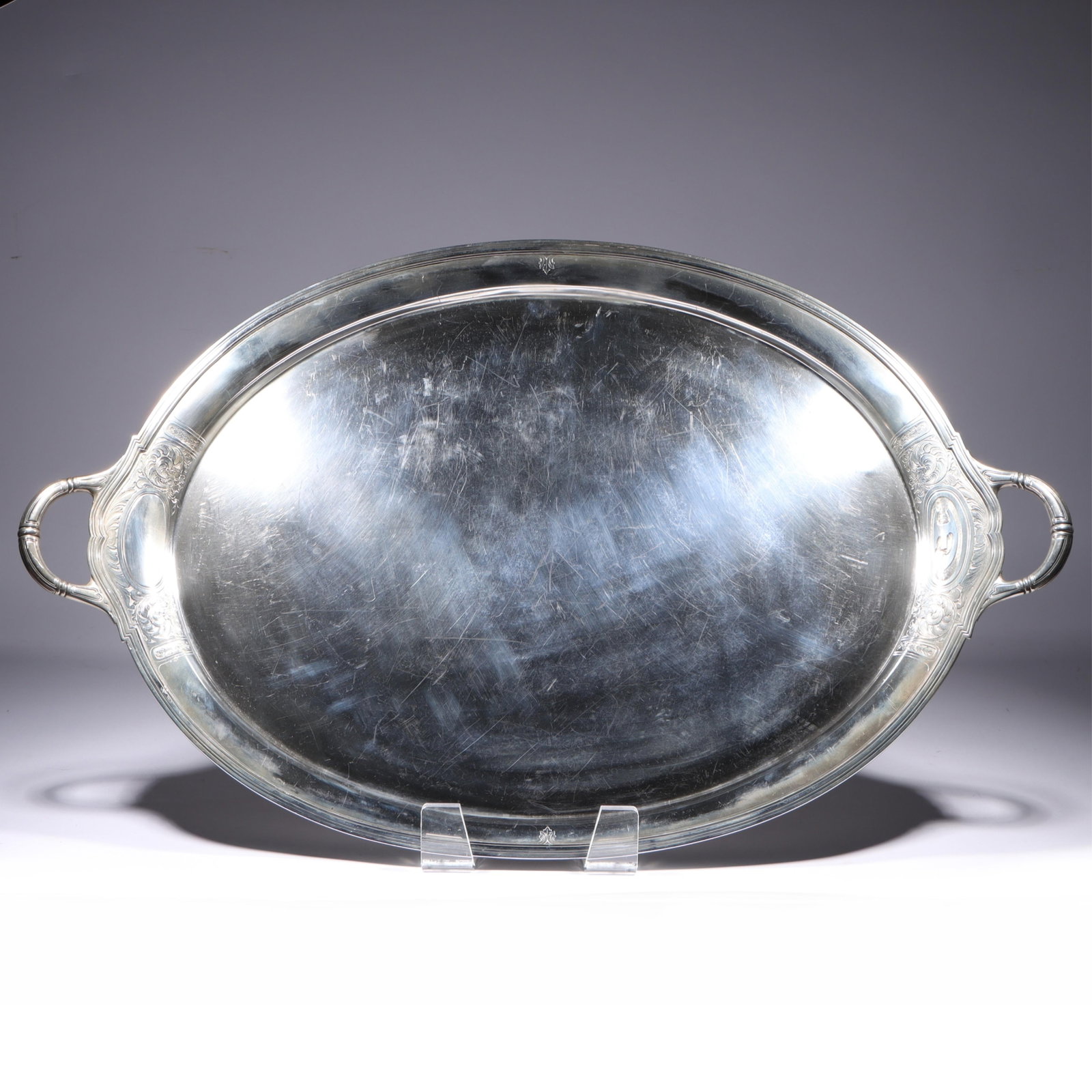 Gorham sterling silver 'St. Dunstan' two handled 1920s tea serving tray, 24 inch with handles, (1 of 7)