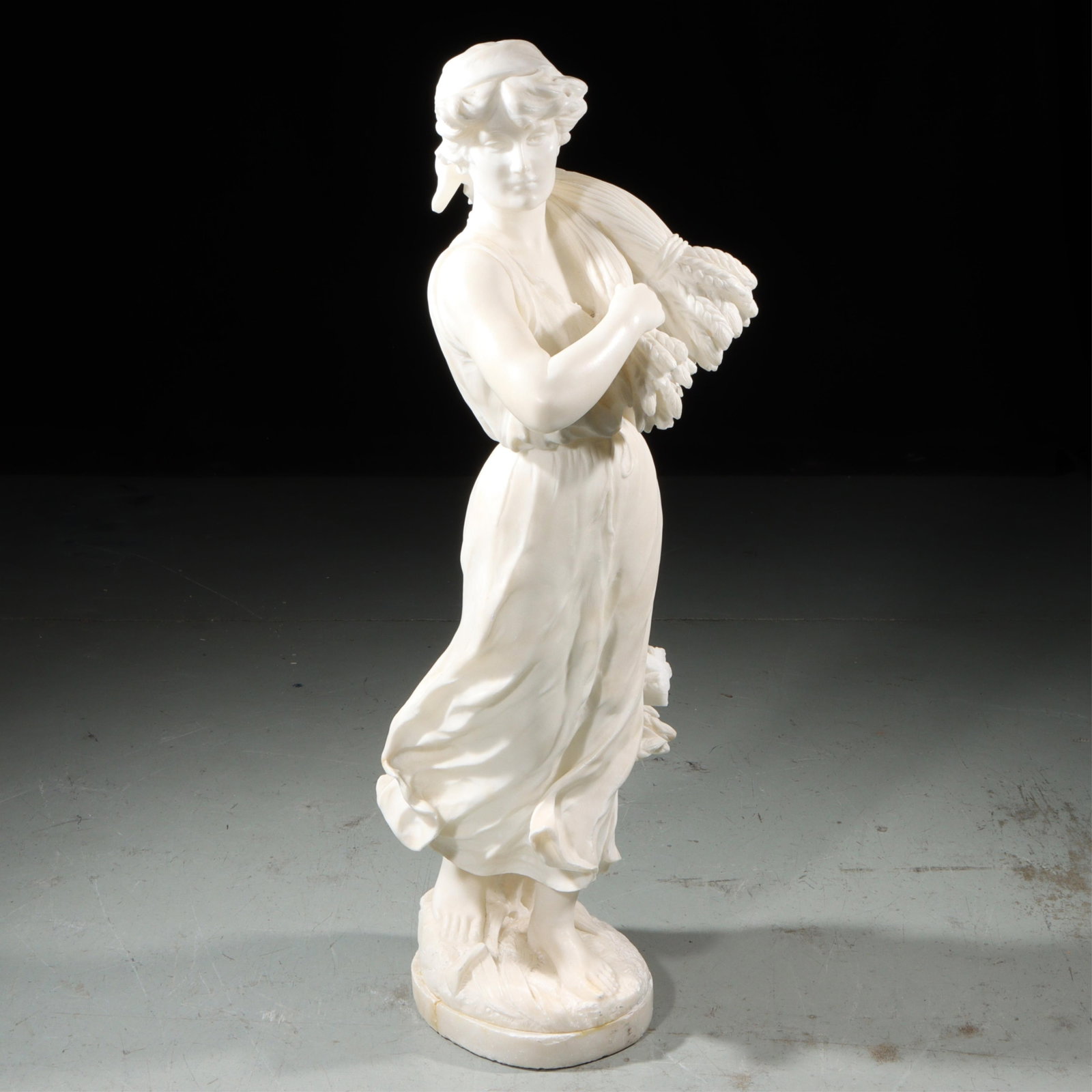 Italian or French late 19th Century carved white marble Four Seasons Autumn Harvest statue, standing (1 of 17)