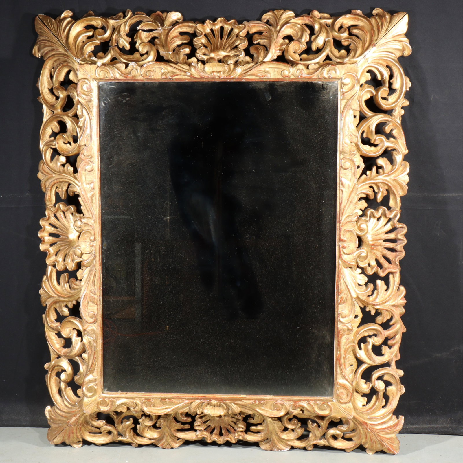 Antique Italian Rococo Massive carved giltwood Florentine framed wall mirror. 48"H x 39 1/2"W (1 of 17)