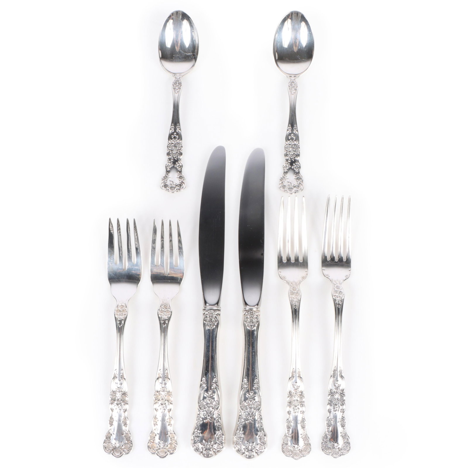 Gorham "Buttercup" pattern sterling silver flatware place settings, 8pc., 7.878 Troy Oz weighable. (1 of 7)