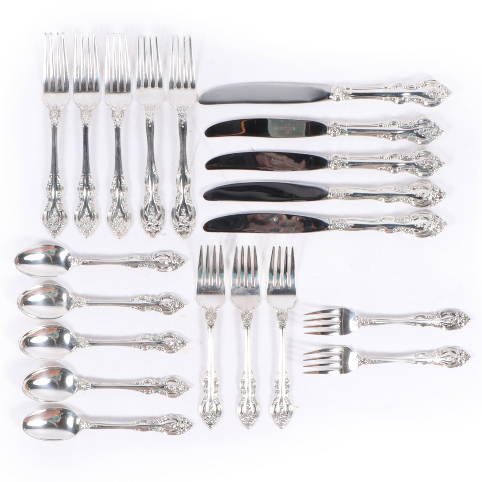 Gorham "La Scala" and Towle "El Grandee" sterling silver flatware in chest, 20pc. 26.045 Troy Oz (1 of 9)
