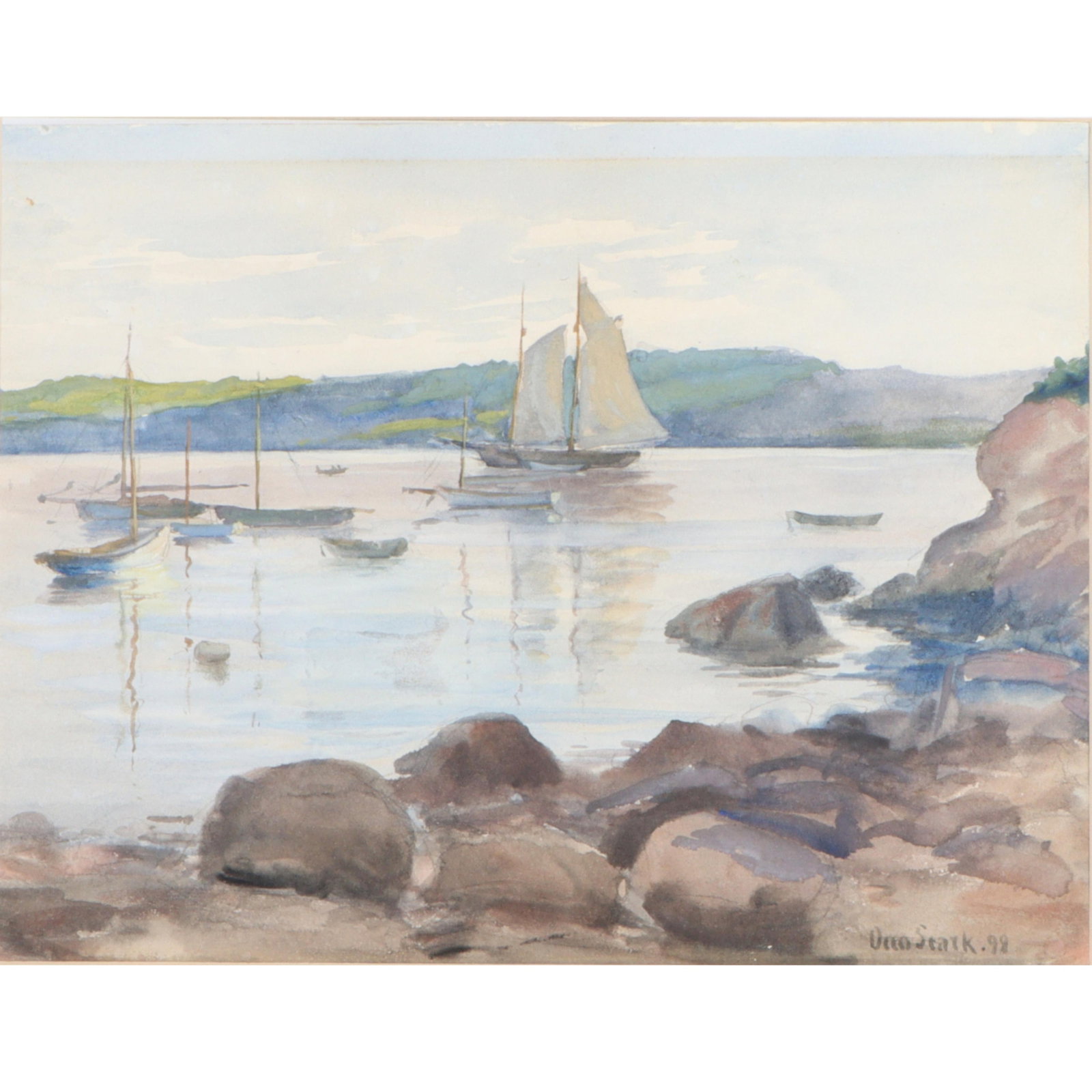Otto Stark, Indiana / New York (1859-1926), view of sailboats from the shore, 1898, watercolor on (1 of 11)