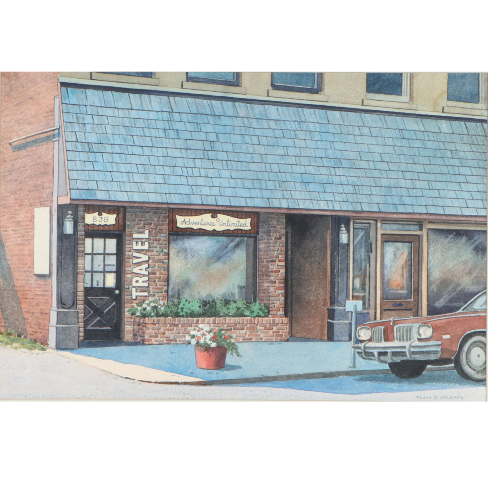Floyd D. Hopper, Indiana (1909-1984), Travel Agency; small town center street scene, watercolor on (1 of 9)