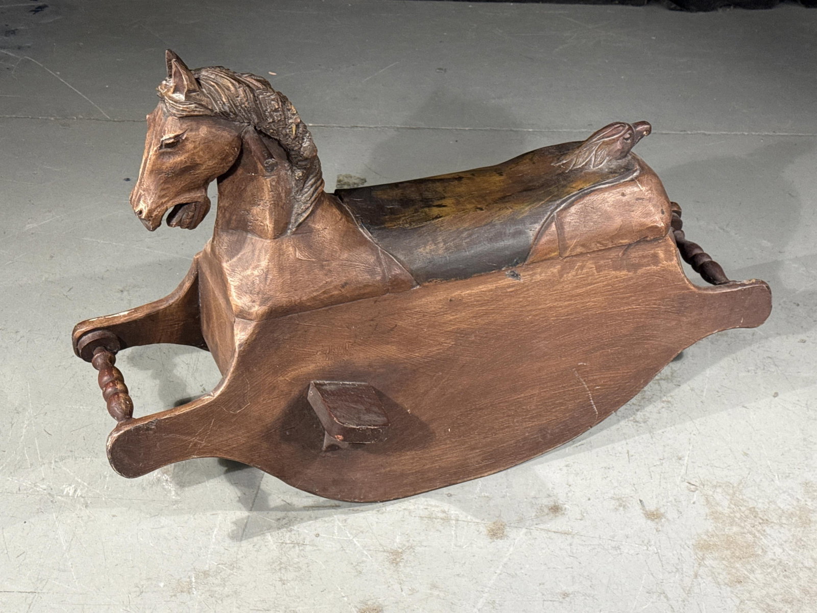 Antique 20th Century carved wood folk art rocking horse, possibly made in Great Britain, UK, (1 of 9)