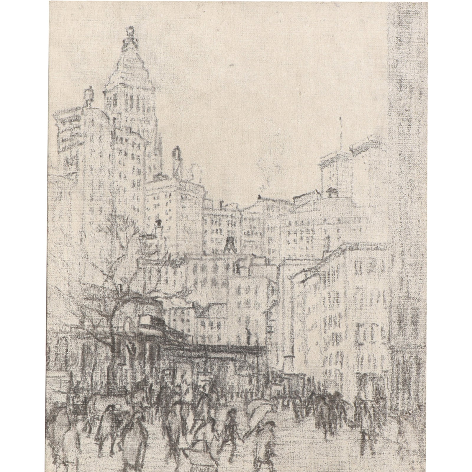 Frederick (Frank) Usher DeVoll, American (1873-1941), NYC street scene, charcoal on canvas on board,: Frederick (Frank) Usher DeVoll American (1873-1941) NYC street scene charcoal on canvas on board artist stamp verso. Biography from Hayden Galleries: Frederick Usher de Voll was an American landscapis