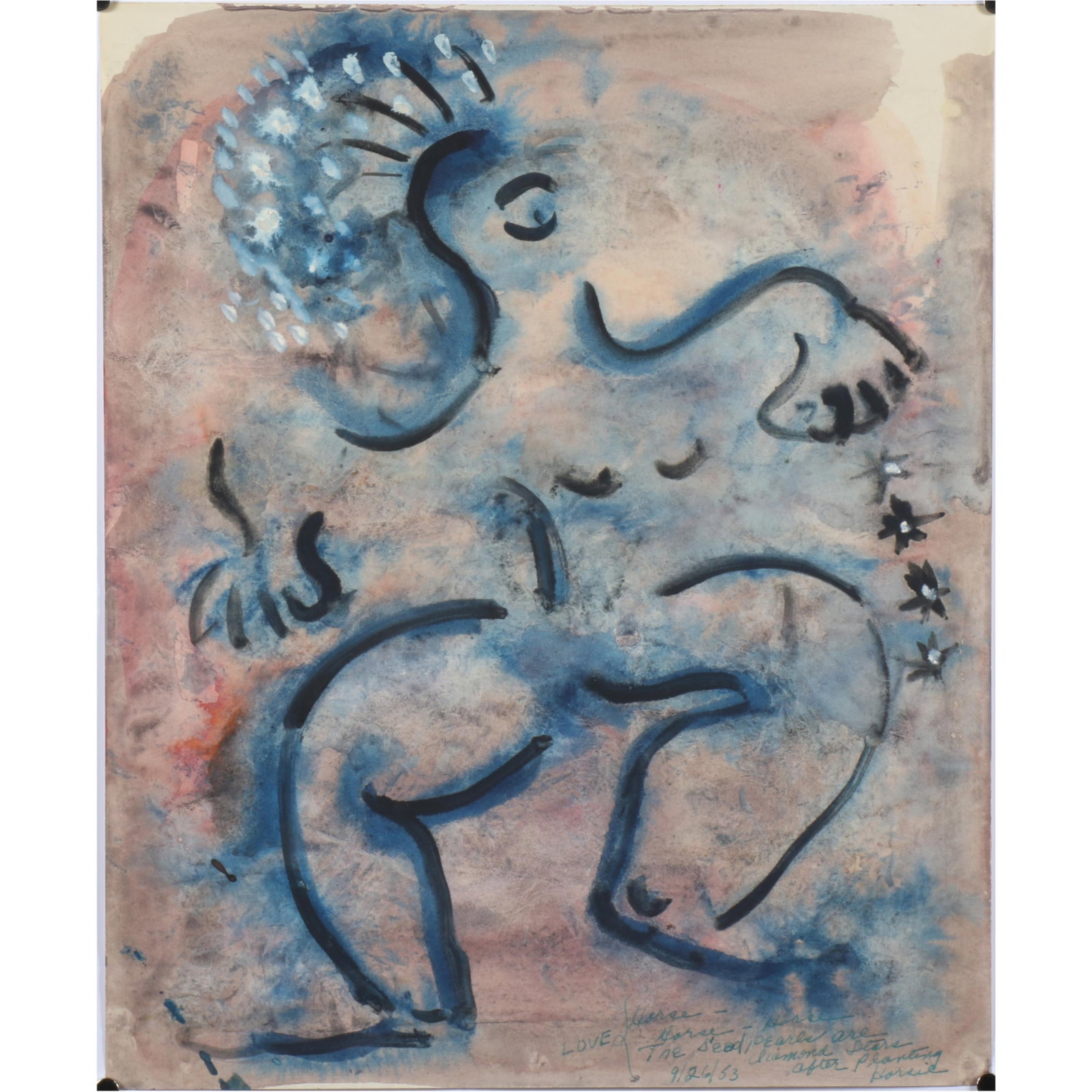 Irene Rice Pereira, American (1902-1971), figural abstract, watercolor on paper, 13 3/4"W x 16 3/4"H: Irene Rice Pereira American (1902-1971) figural abstract watercolor on paper inscribed and dated lower right. Biography from IreneRicePareira.com: Born Irene Rice, she took the name of her first husba