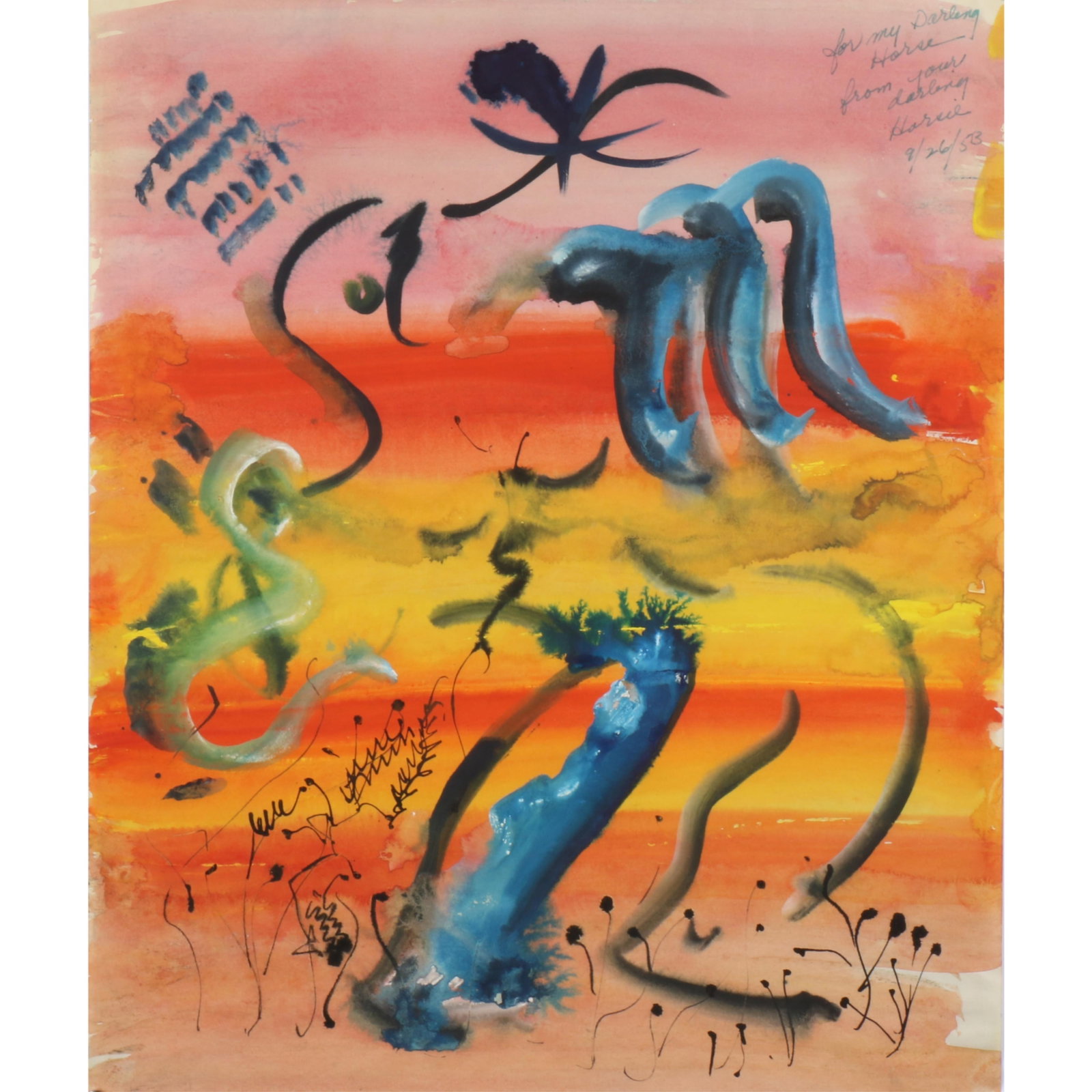 Irene Rice Pereira, American (1902-1971), abstract landscape, 1953, watercolor on paper, 13 3/4"W x: Irene Rice Pereira American (1902-1971) abstract landscape, 1953 watercolor on paper Inscribed and dated upper right. Biography from IreneRicePareira.com: Born Irene Rice, she took the name of her fir