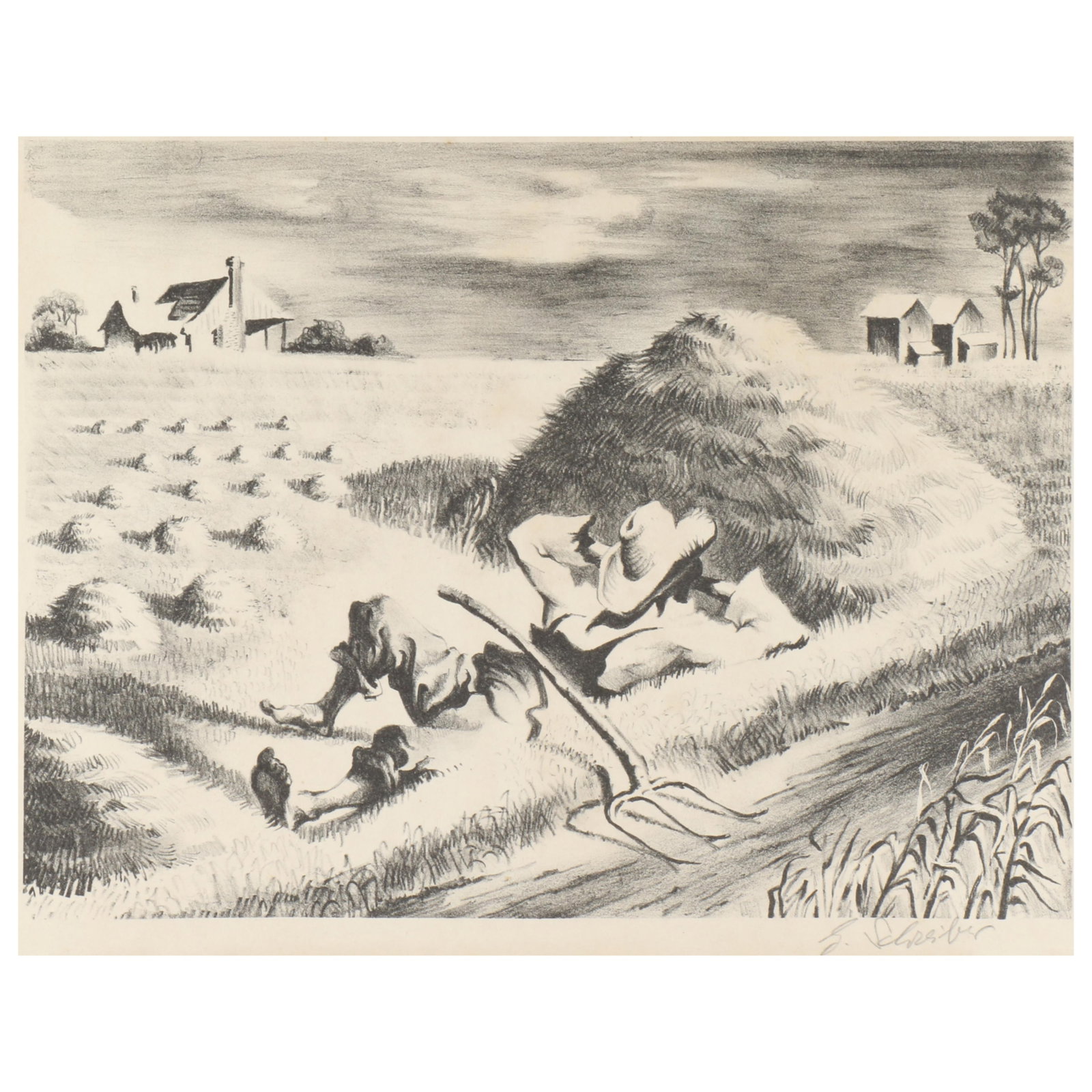 Georges Schreiber, Belgian American (1904-1977), Southern Siesta, lithograph mounted on board, 9"H x: Georges Schreiber Belgian American (1904-1977) Southern Siesta lithograph mounted on board Pencil signed lower right. Biography from the Archives of askART: George Schreiber was born 25 April 1904 in 