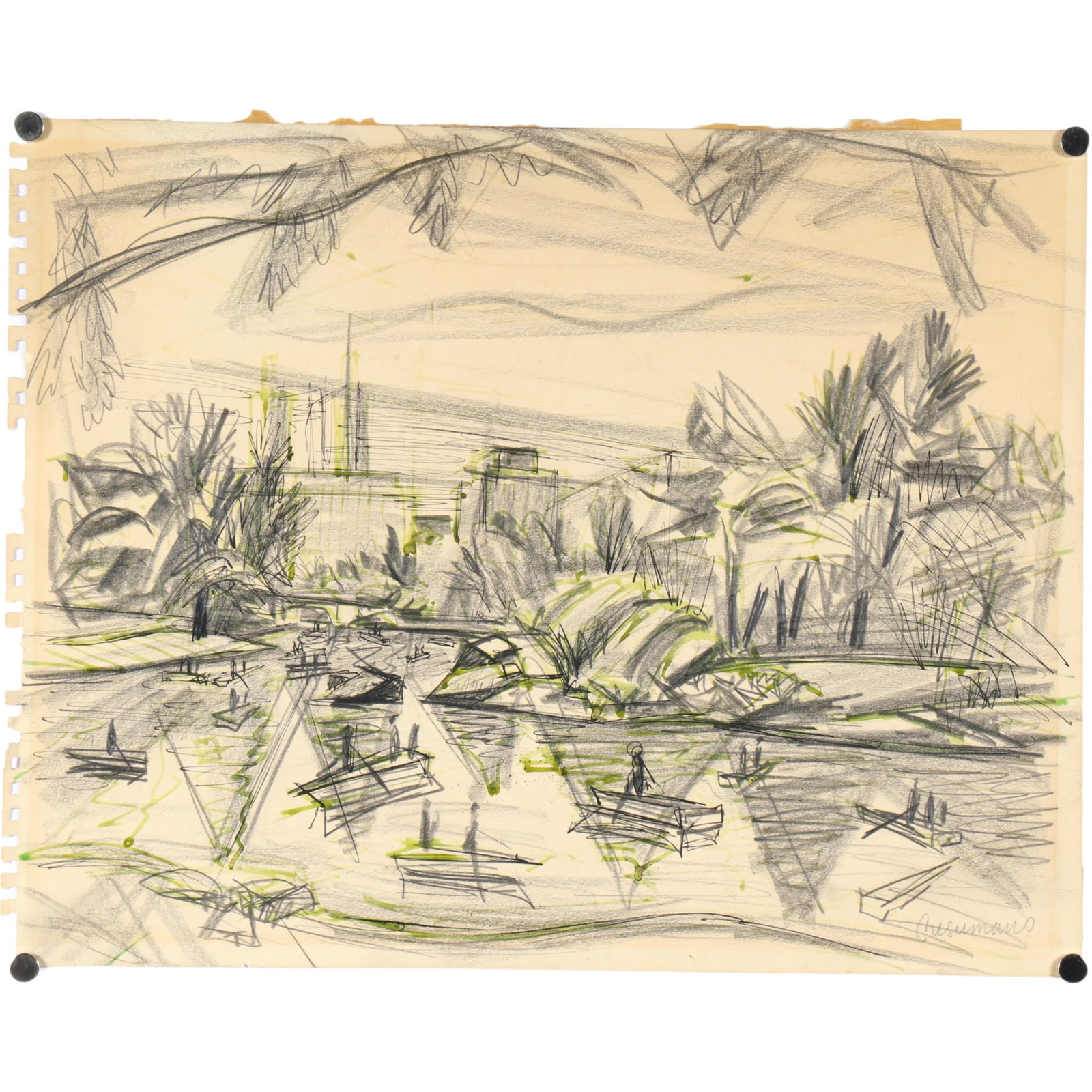 Stefano Cusumano, American (1912-1975), landscape sketch, graphite and marker on paper, 11"H x 13 (1 of 7)