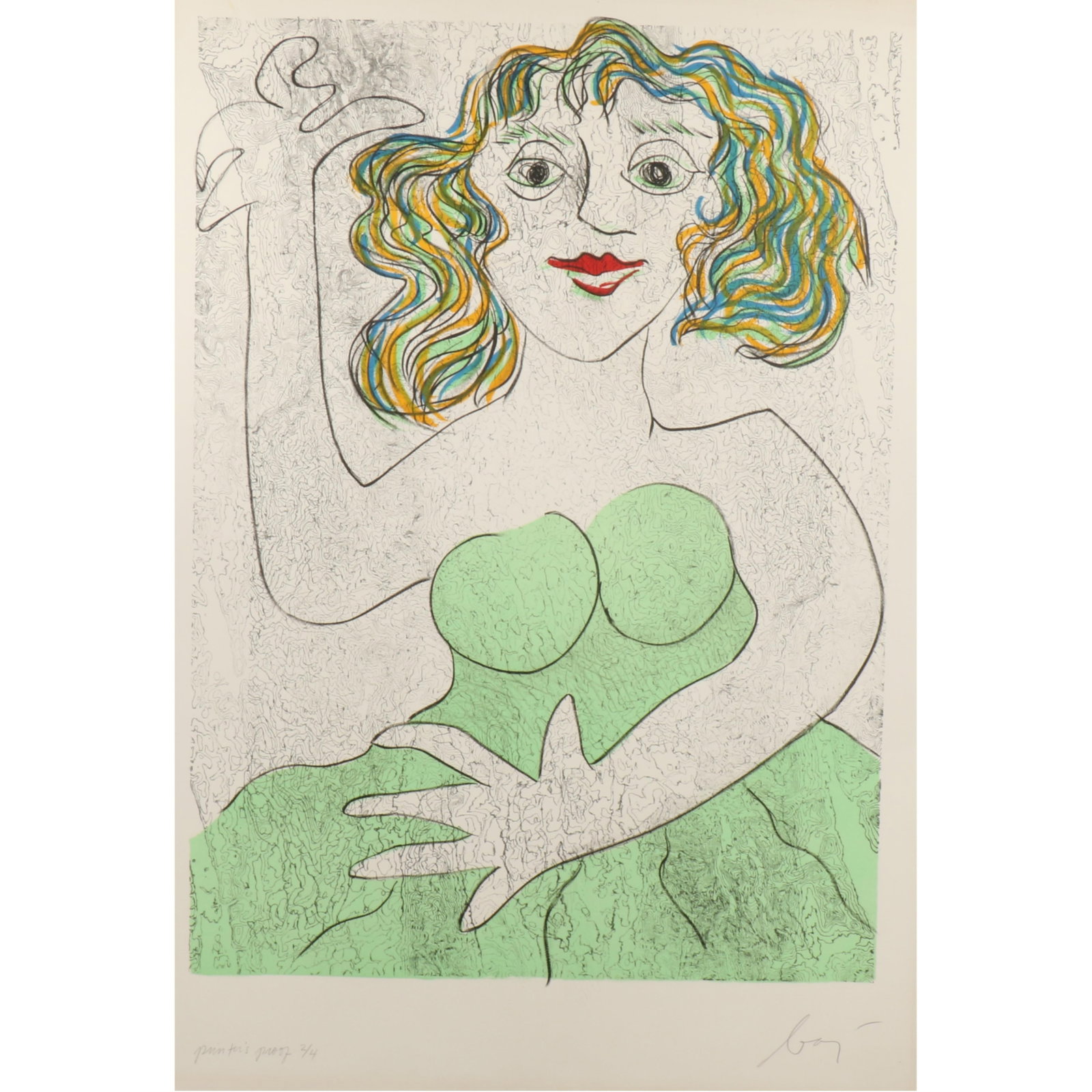 Enrico Baj, Italian (1924-2003), Woman, six color lithograph, 32 1/4"H x 22 1/2"W (sheet): Enrico Baj Italian (1924-2003) Woman six color lithograph pencil signed lower right, printer's proof 2/4. Biography from RoGallery: Born in Milan on 31st October 1924, Enrico Baj was a prominent conte