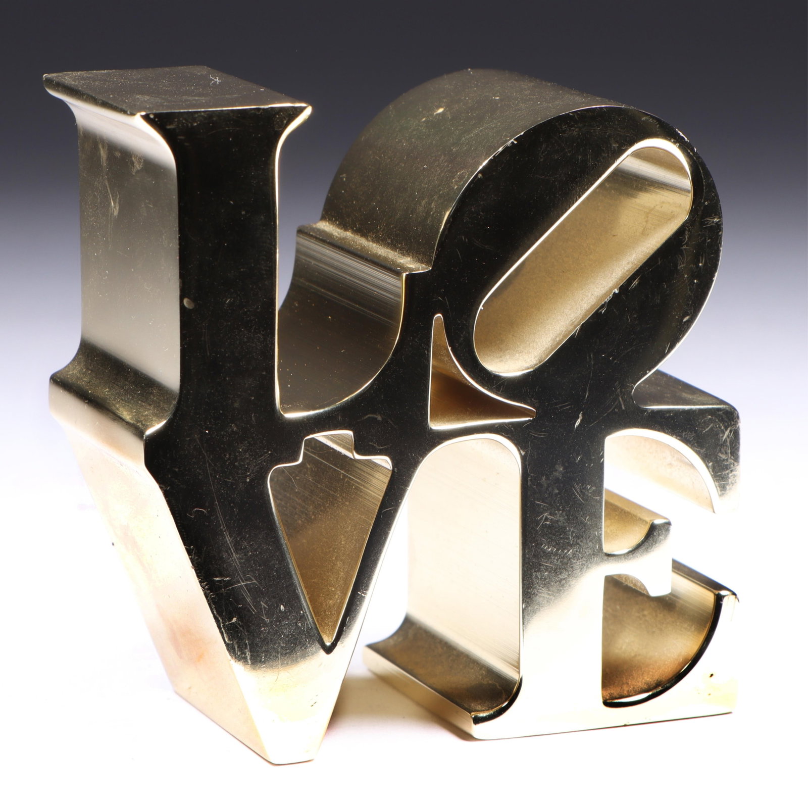 Robert Indiana LOVE gold finish sculpture paperweight 3?H x 3?W (1 of 8)