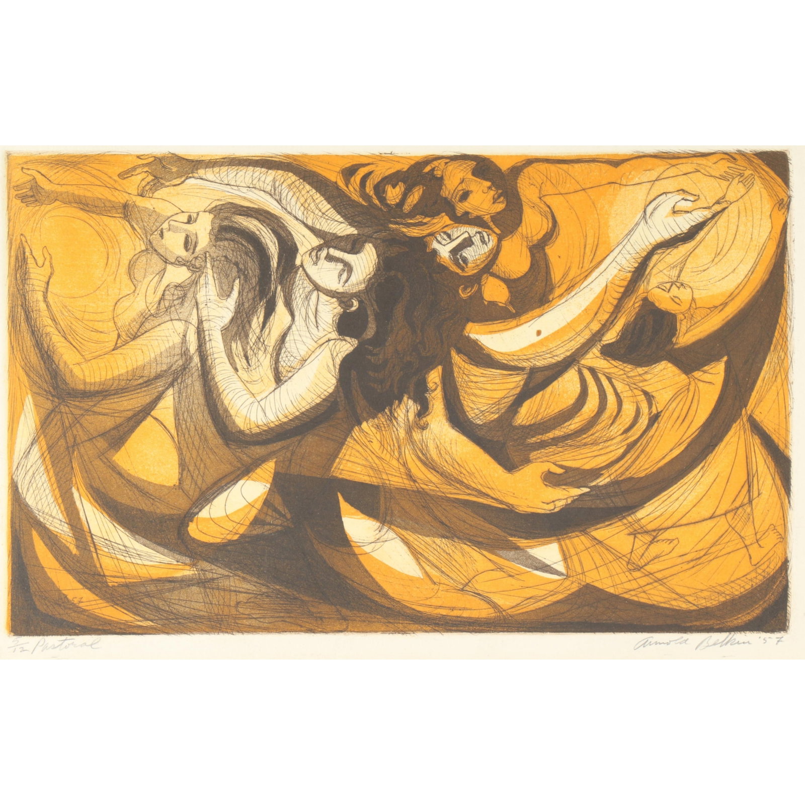 Arnold Belkin, Canadian Mexican (1930-1992), Pastoral, 1975, surrealist etching, 7 3/4"H x 12 1/2"W (1 of 7)