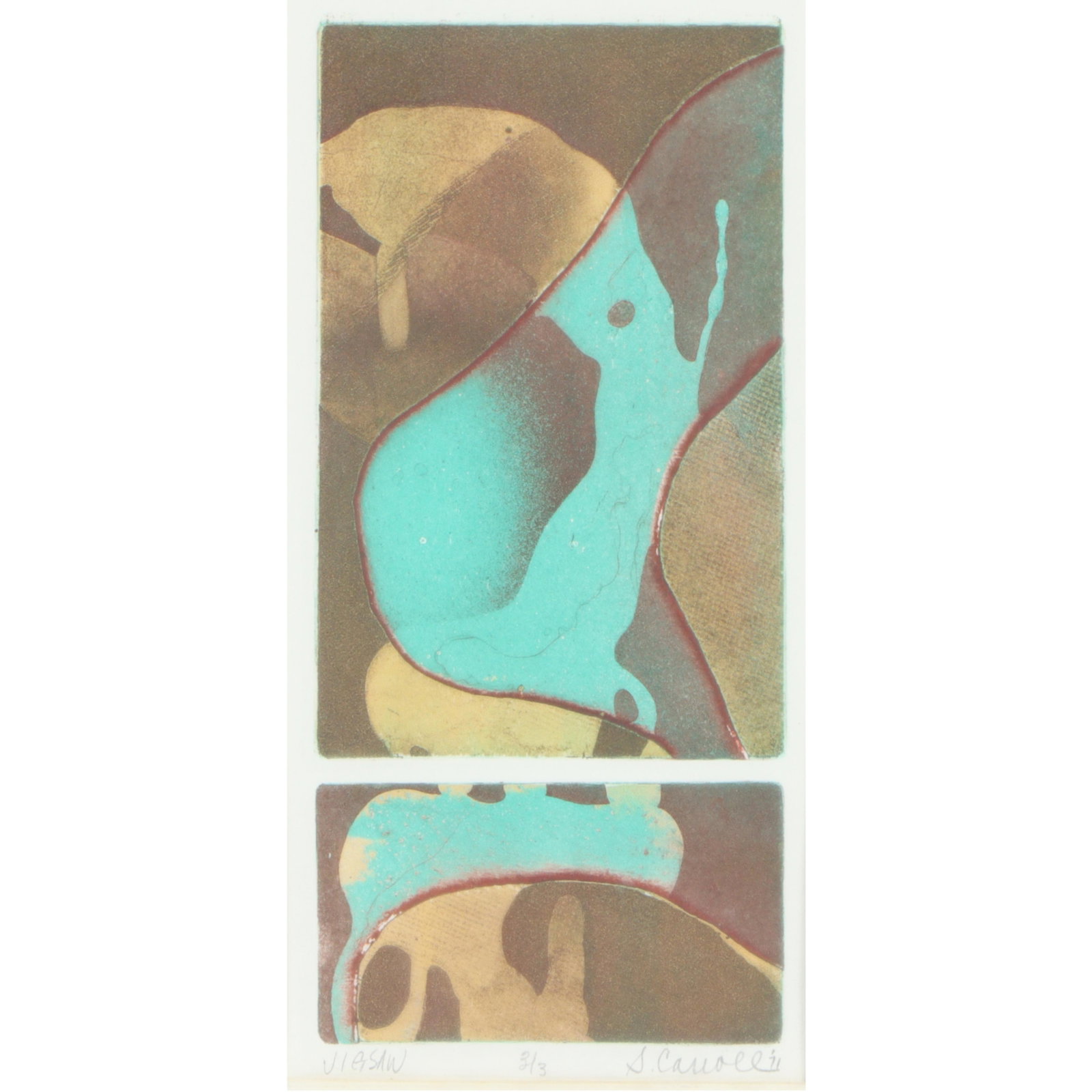 Shirley Carroll, (20th century), Jigsaw, abstract composition, 1971, aquatint etching, 11 1/4"H x 5 (1 of 12)