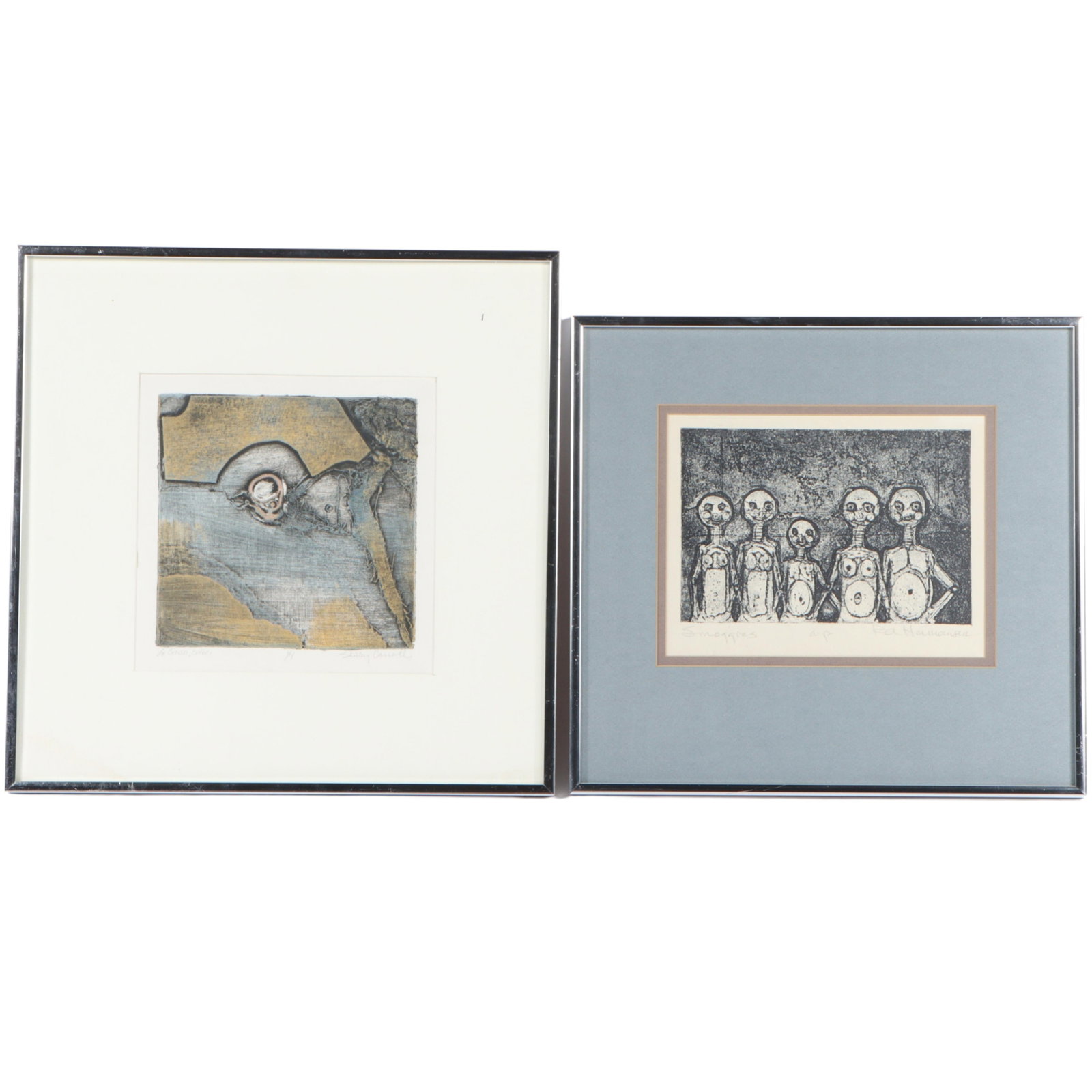 Two signed abstract prints: Ra Hermansen, Shirley Carroll 8 3/4"H x 9"W(sight), 16 1/4"H x 16 (1 of 16)