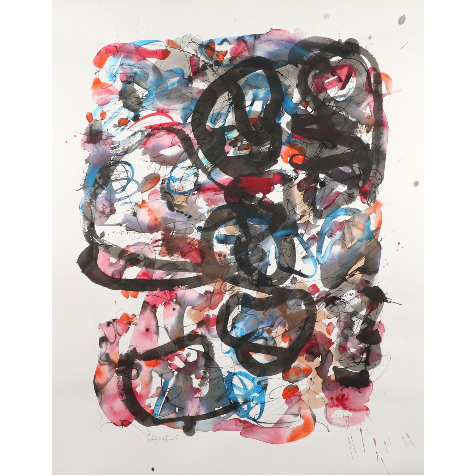 Ed Funk, Indianapolis (1953-2013), abstract, 2005, watercolor and ink on paper, 36"H x 28"W (sheet): Ed Funk Indianapolis (1953-2013) abstract, 2005 watercolor and ink on paper Signed and dated lower left. Biography from the Dailey Journal: Funk (1953-2013) was born and raised in Indianapolis. While 